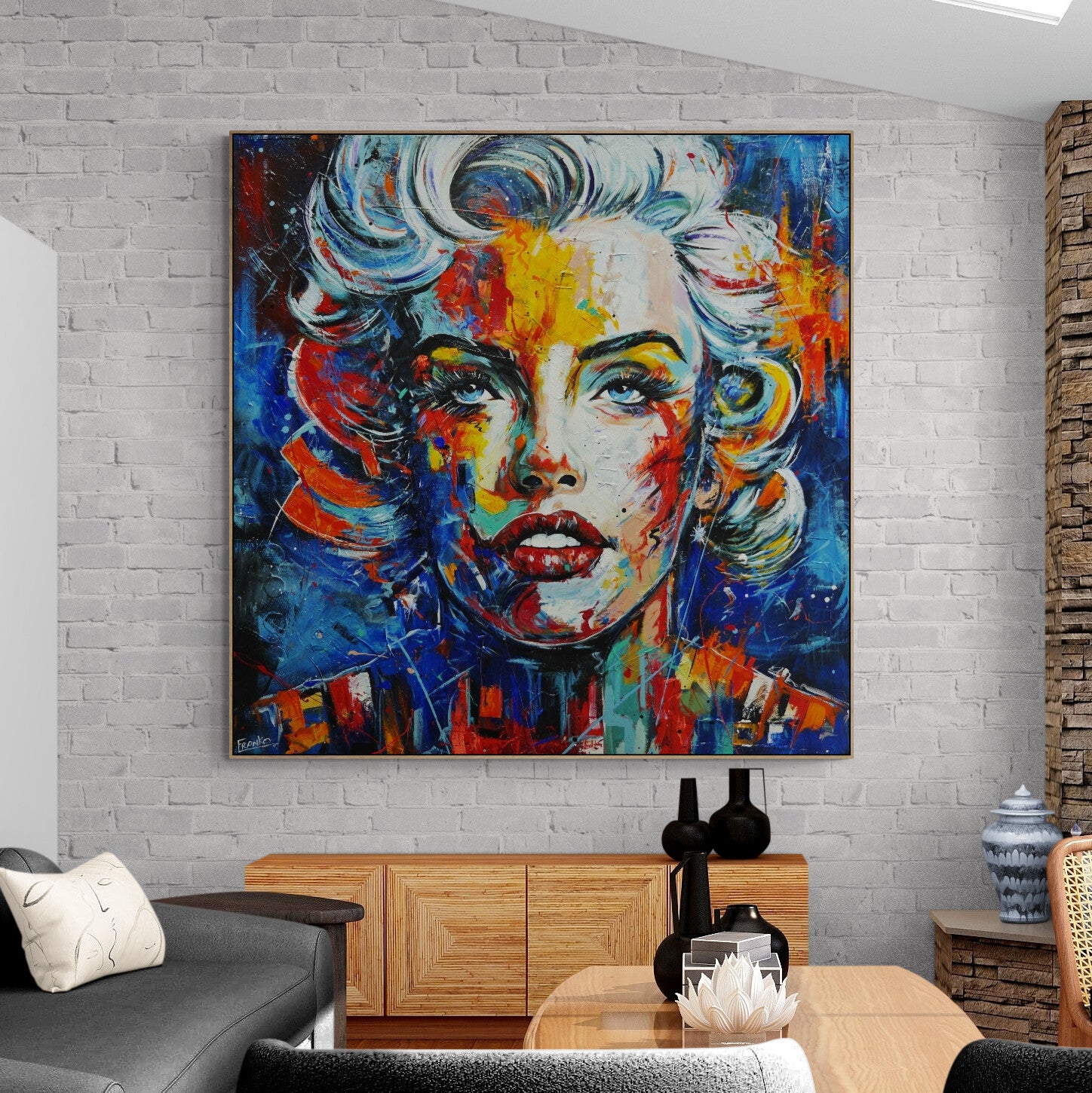 Wicked M 150cm x 150cm Marilyn Monroe Textured Abstract Realism Painting (SOLD)-abstract realism-[Franko_Artist]-[The_Block]-[Dream_Homes]-[ideas]-[Grand_Designs]-[Art_Lover]-Franklin Art Studio