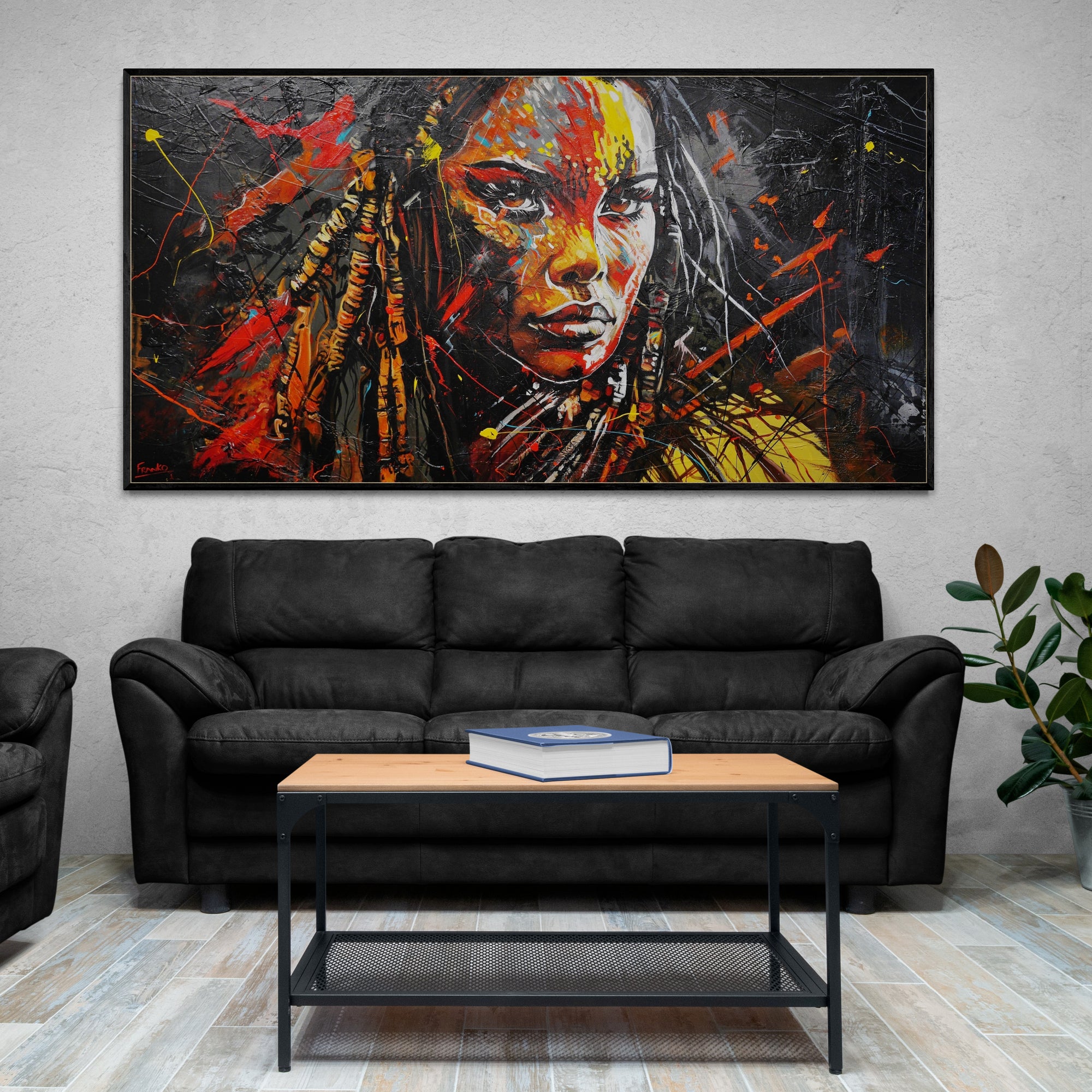 Warrioress 190cm x 100cm Brave and Beautiful Abstract Framed Textured Painting (SOLD)-people-[Franko_Artist]-[Australian_artist]-[Gold_Coast]-[Brisbane]-[modern]-[contemporary]-[original]-[Large_artwork]-[The_Block]-[Dream_Homes]-[ideas]-[Grand_Designs]-[Art_Lover]-Franklin Art Studio