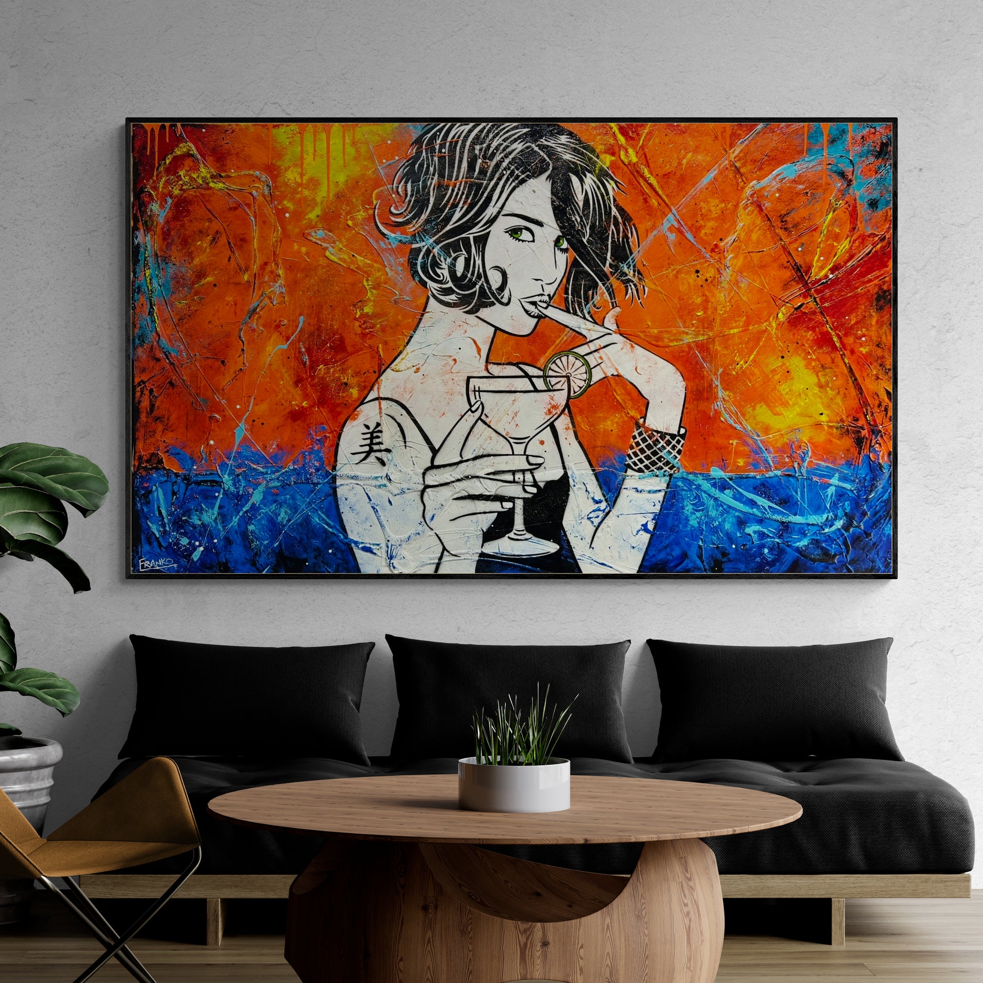 Lime Snap 200cm x 120cm Cocktails Textured Urban Pop Art Painting (SOLD)-Urban Pop Art-[Franko_Artist]-[The_Block]-[Dream_Homes]-[ideas]- [Grand_Designs]-Franklin Art Studio