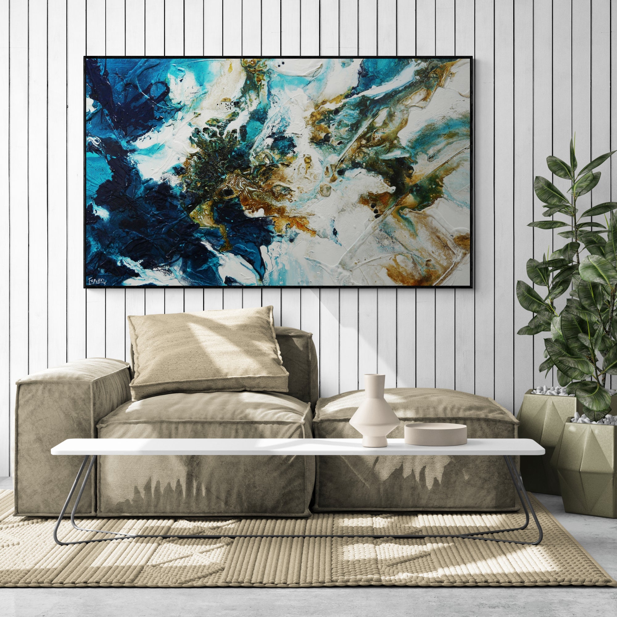 Rusted Teal Sugar Blue Rust White Textured Abstract Painting (SOLD)-Abstract-[Franko_Artist]-[The_Block]-[Dream_Homes]-[ideas]-[Grand_Designs]-[Art_Lover]-Franklin Art Studio