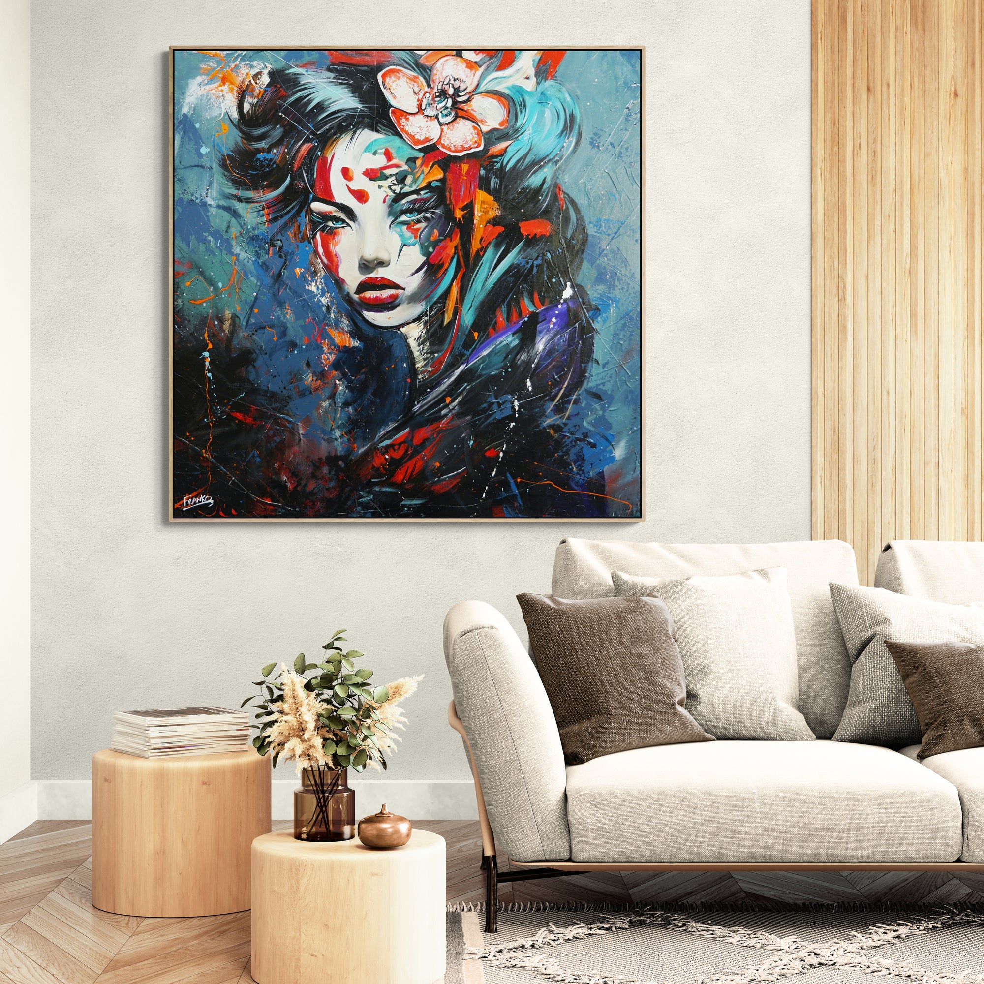 Mahou 120cm x 120cm FRAMED Geisha Abstract Realism Textured Painting