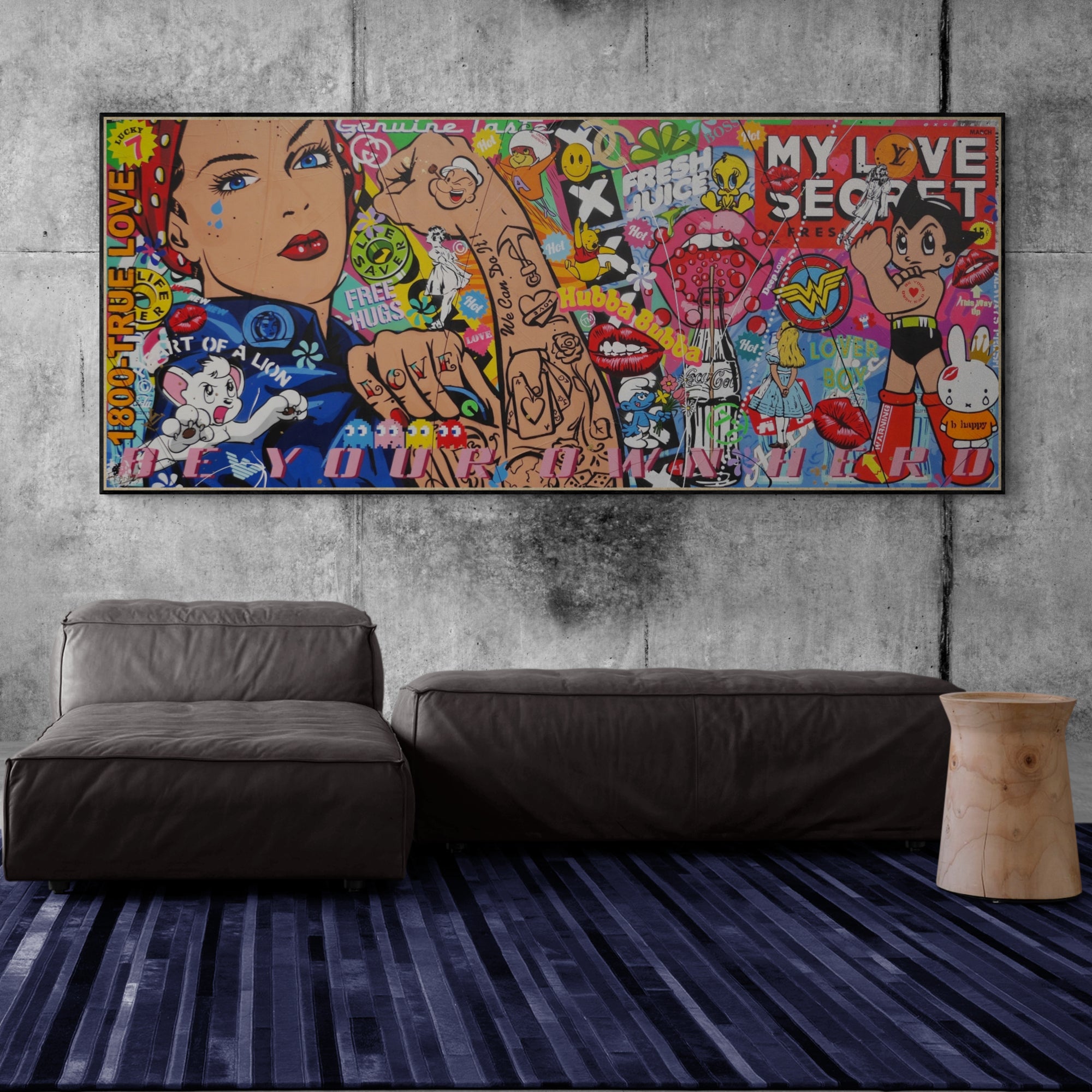 Being Rosie 240cm x 100cm Rosie The Riveter Textured Urban Pop Art Painting (SOLD)-Urban Pop Art-[Franko_Artist]-[The_Block]-[Dream_Homes]-[ideas]-[Grand_Designs]-[Art_Lover]-Franklin Art Studio