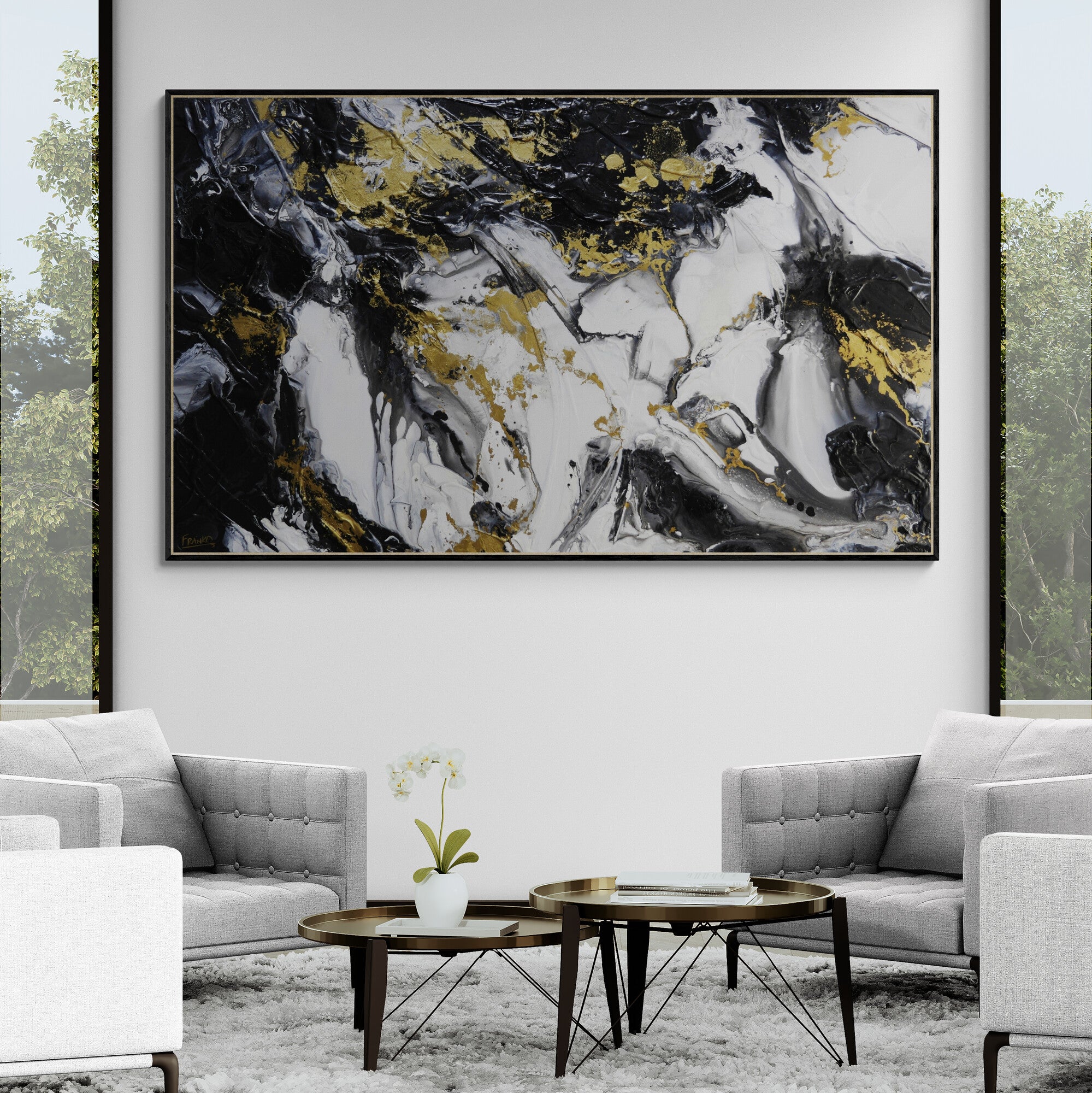 Chasing Bullion 200cm x 120cm Black White Metallic Gold Textured Abstract Painting-Abstract-[Franko_Artist]-[Australian_artist]-[Gold_Coast]-[Brisbane]-[modern]-[contemporary]-[original]-[Large_artwork]-[The_Block]-[Dream_Homes]-[ideas]-[Grand_Designs]-[Art_Lover]-Franklin Art Studio
