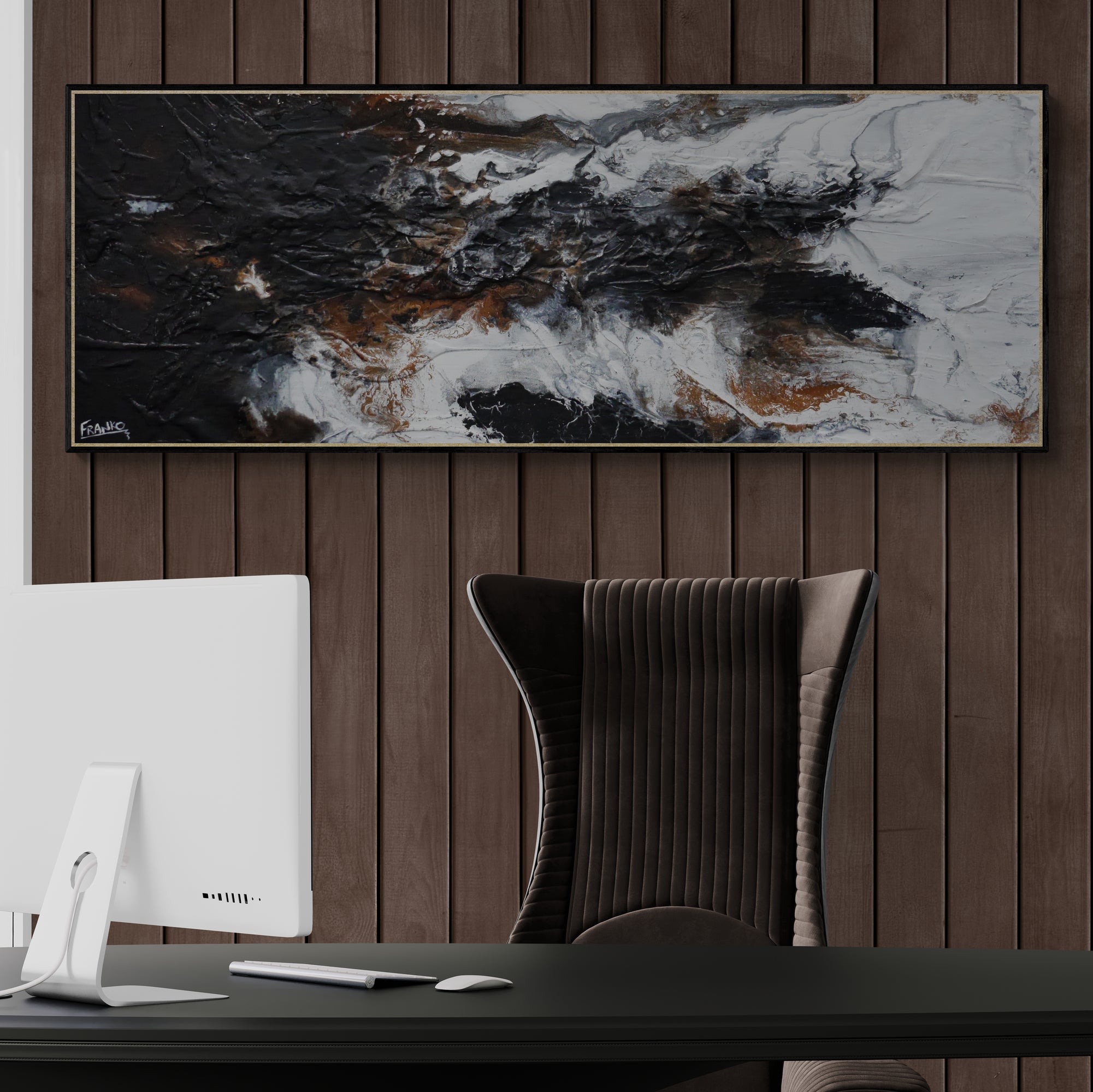 Rusting Black Ice 160cm x 60cm Rustic Textured Abstract Painting (SOLD)-Abstract-[Franko_Artist]-[The_Block]-[Dream_Homes]-[ideas]-[Grand_Designs]-[Art_Lover]-Franklin Art Studio
