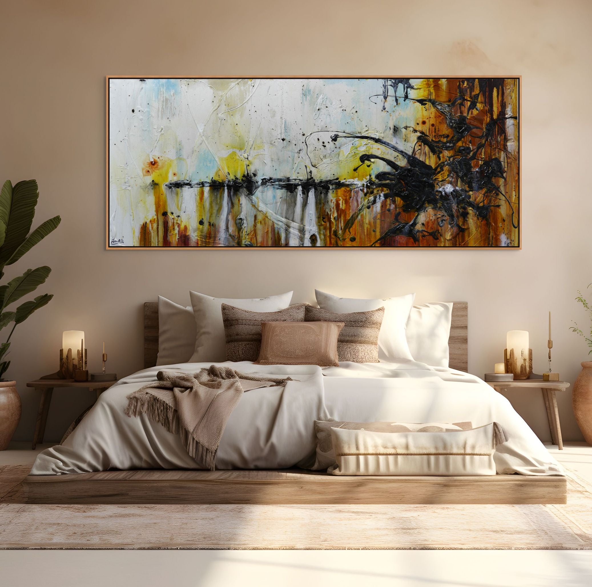 Oxide Sky 240cm x 100cm White Rust Blue Ochre Textured Abstract Painting (SOLD)
