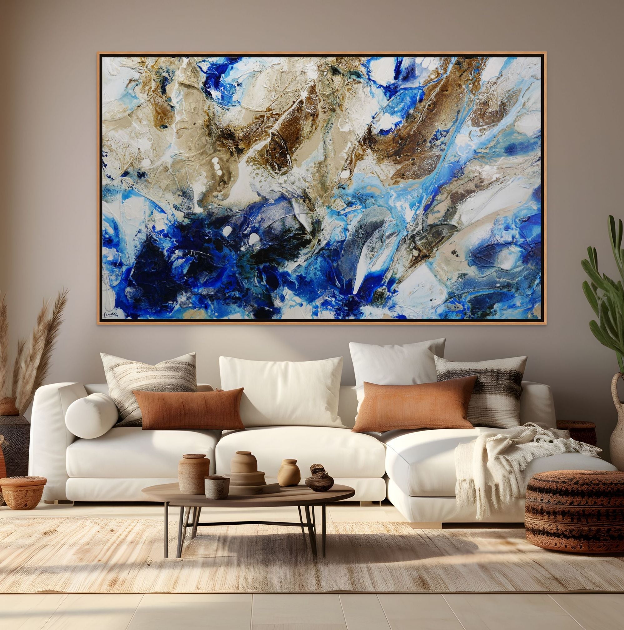 Pure Casbah 250cm x 150cm White Blue Honey Textured Abstract Painting (SOLD)-Abstract-[Franko_Artist]-[Australian_artist]-[Gold_Coast]-[Brisbane]-[modern]-[contemporary]-[original]-[Large_artwork]-[The_Block]-[Dream_Homes]-[ideas]-[Grand_Designs]-[Art_Lover]-Franklin Art Studio