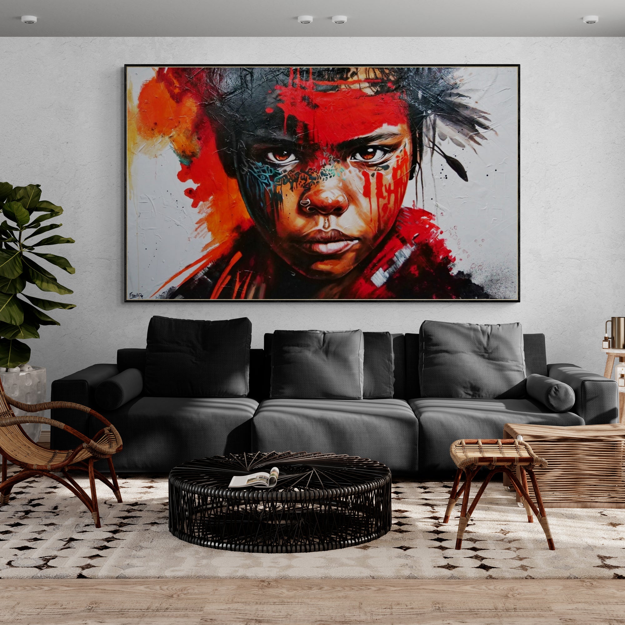 Warrior 200cm x 120cm Brave and Beautiful Abstract Framed Textured Painting (SOLD)-people-[Franko_Artist]-[Australian_artist]-[Gold_Coast]-[Brisbane]-[modern]-[contemporary]-[original]-[Large_artwork]-[The_Block]-[Dream_Homes]-[ideas]-[Grand_Designs]-[Art_Lover]-Franklin Art Studio