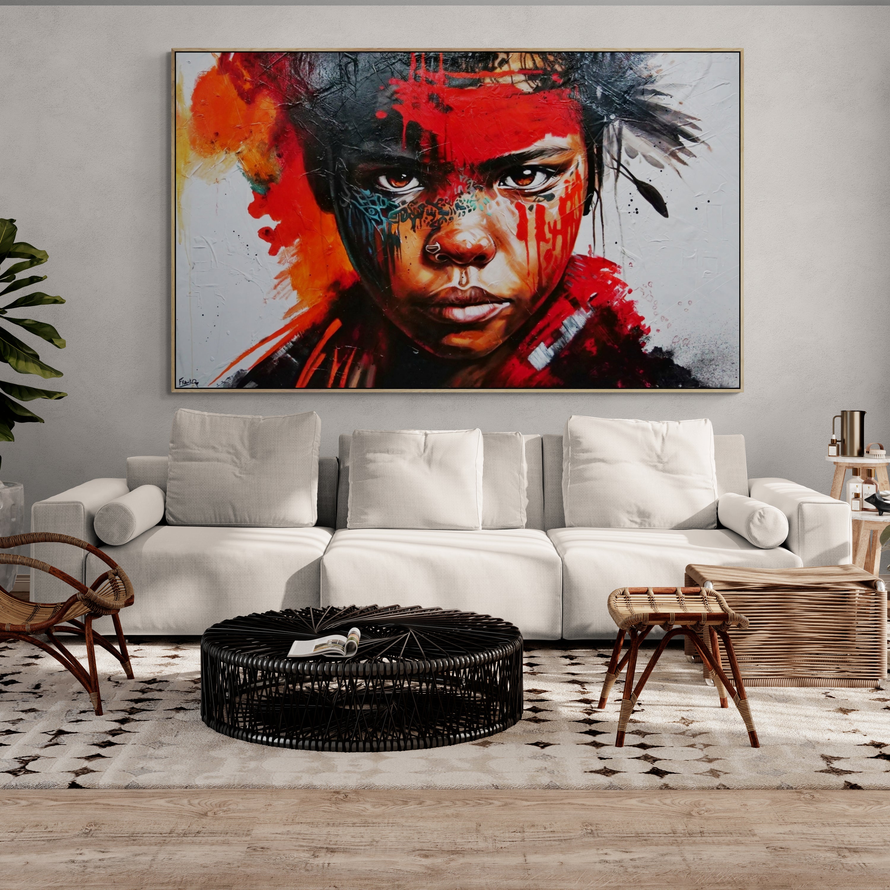 Warrior 200cm x 120cm Brave and Beautiful Abstract Framed Textured Painting (SOLD)-people-[Franko_Artist]-[The_Block]-[Dream_Homes]-[ideas]-[Grand_Designs]-[Art_Lover]-Franklin Art Studio