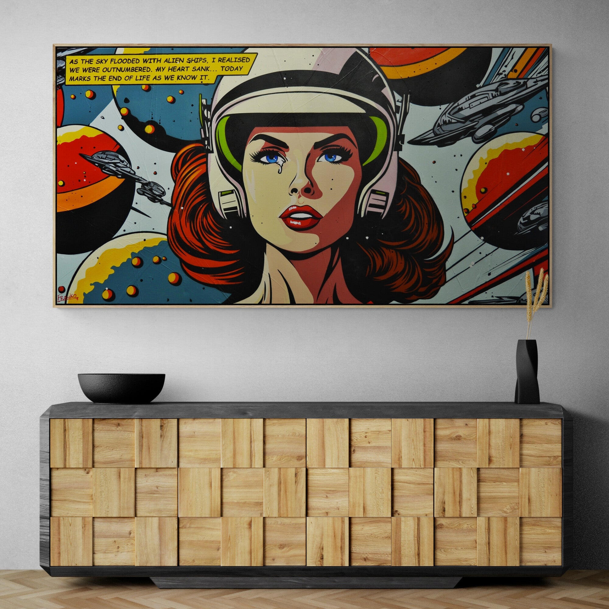 Life as we know it ... 190cm x 100cm Classic Pop Art Space Painting (SOLD)-Urban Pop Art-[Franko_Artist]-[Australian_artist]-[Gold_Coast]-[Brisbane]-[modern]-[contemporary]-[original]-[Large_artwork]-[The_Block]-[Dream_Homes]-[ideas]-[Grand_Designs]-[Art_Lover]-Franklin Art Studio