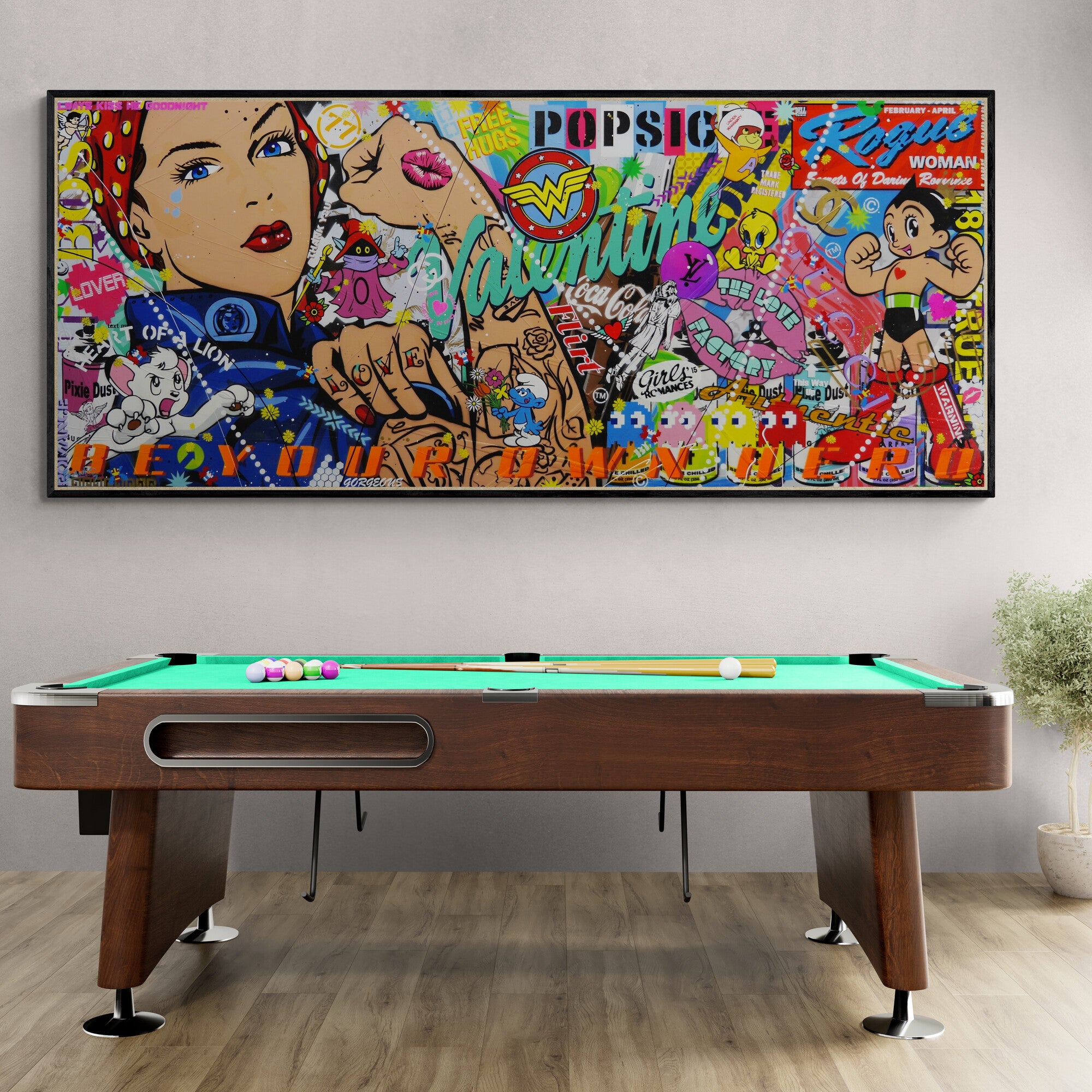Rosie Valentine 240cm x 100cm Rosie the Riveter Textured Urban Pop Art Painting (SOLD)-Urban Pop Art-[Franko_Artist]-[The_Block]-[Dream_Homes]-[ideas]-[Grand_Designs]-[Art_Lover]-Franklin Art Studio