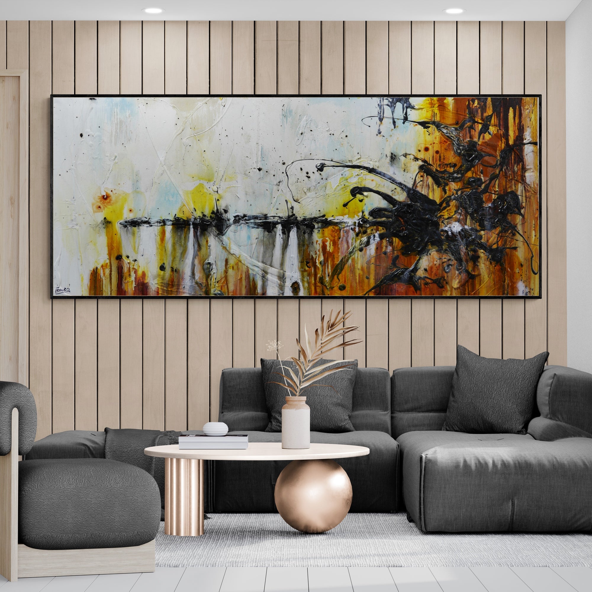 Oxide Sky 240cm x 100cm White Rust Blue Ochre Textured Abstract Painting (SOLD)