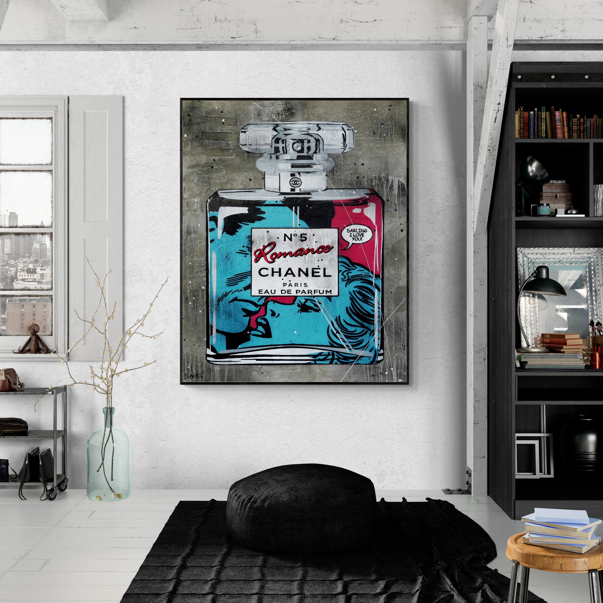 Romance in Paris 120cm x 150cm Perfume Concrete Textured Urban Pop Art Painting-Urban Pop Art-[Franko_Artist]-[Australian_artist]-[Gold_Coast]-[Brisbane]-[modern]-[contemporary]-[original]-[Large_artwork]-[The_Block]-[Dream_Homes]-[ideas]-[Grand_Designs]-[Art_Lover]-Franklin Art Studio