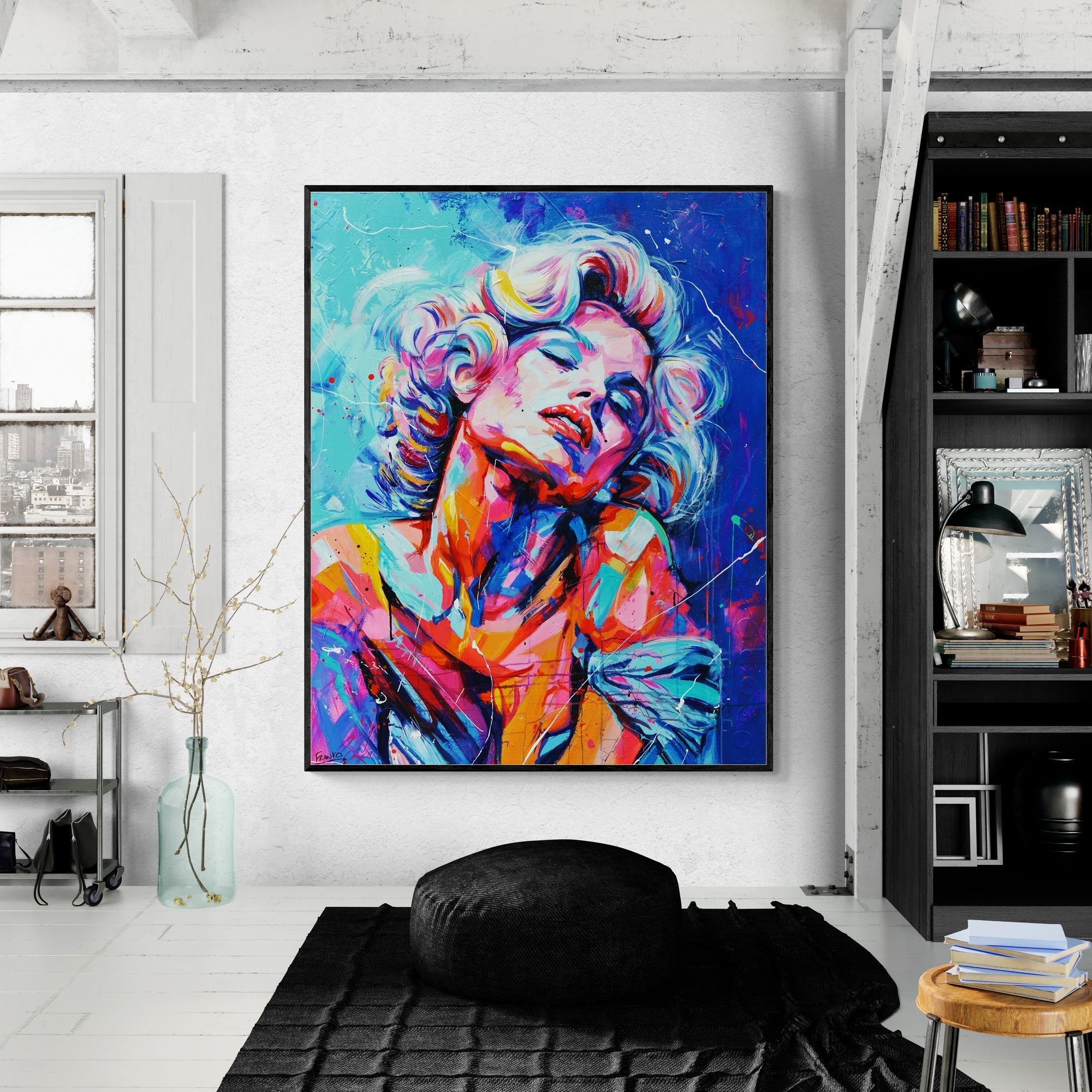 Neon 120cm x 150cm Marilyn Monroe Textured Abstract Realism Painting (SOLD)-abstract realism-[Franko_Artist]-[Australian_artist]-[Gold_Coast]-[Brisbane]-[modern]-[contemporary]-[original]-[Large_artwork]-[The_Block]-[Dream_Homes]-[ideas]-[Grand_Designs]-[Art_Lover]-Franklin Art Studio
