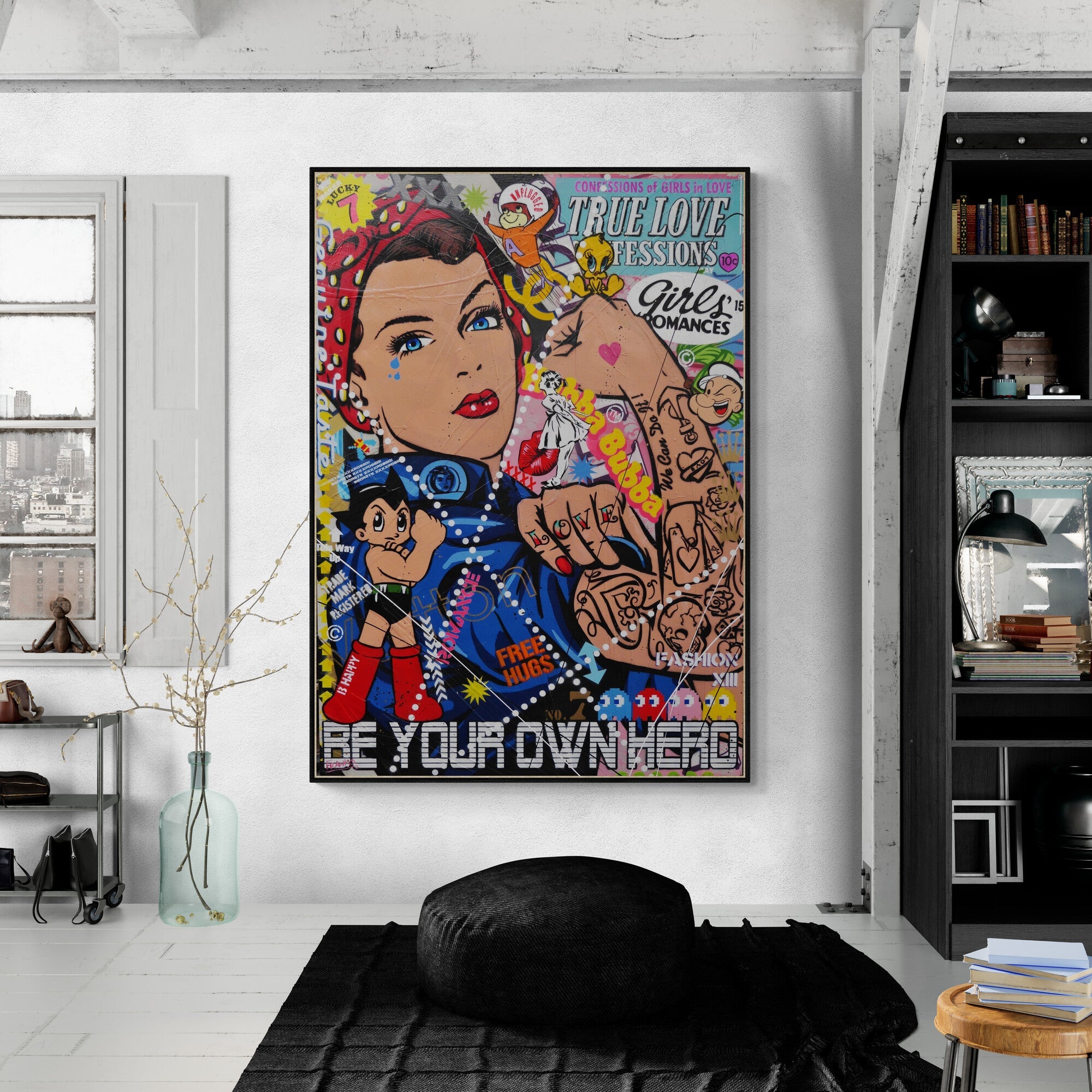 Be your own Rosie 140cm x 100cm Rosie The Riveter Textured Urban Pop Art Painting (SOLD)-Urban Pop Art-[Franko_Artist]-[The_Block]-[Dream_Homes]-[ideas]-[Grand_Designs]-[Art_Lover]-Franklin Art Studio