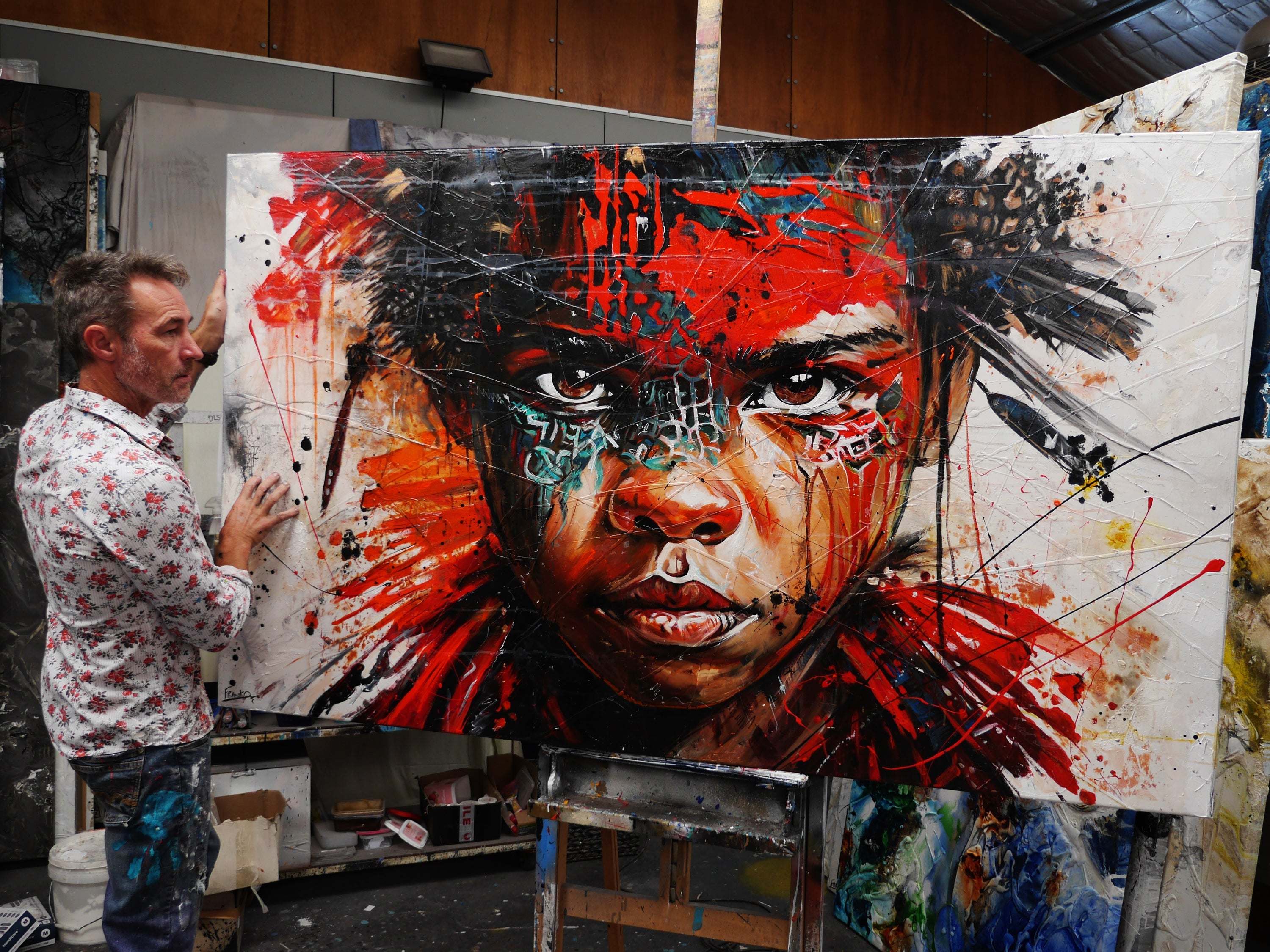 Scarlett Warrior 200cm x 120cm Brave and Beautiful Abstract Framed Textured Painting (SOLD)-people-[Franko_Artist]-[The_Block]-[Dream_Homes]-[ideas]- [Grand_Designs]-Franklin Art Studio