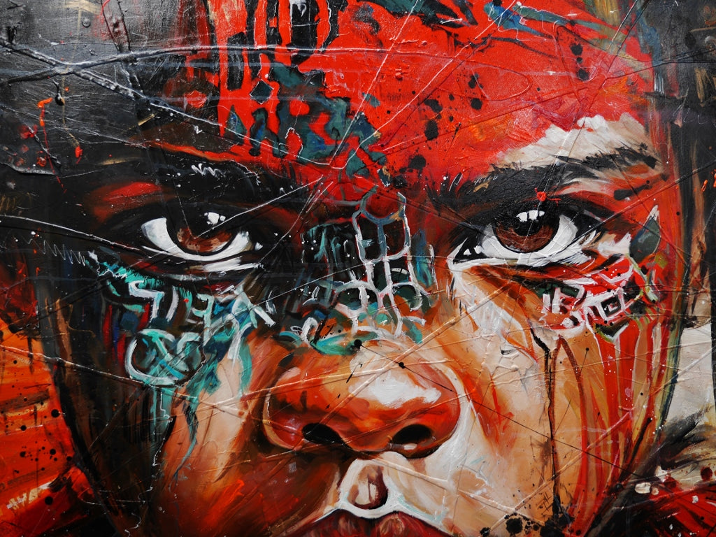 Scarlett Warrior 200cm x 120cm Brave and Beautiful Abstract Framed Textured Painting (SOLD)-people-[Franko_Artist]-[Australian_artist]-[Gold_Coast]-[Brisbane]-[modern]-[contemporary]-[original]-[Large_artwork]-Franklin Art Studio