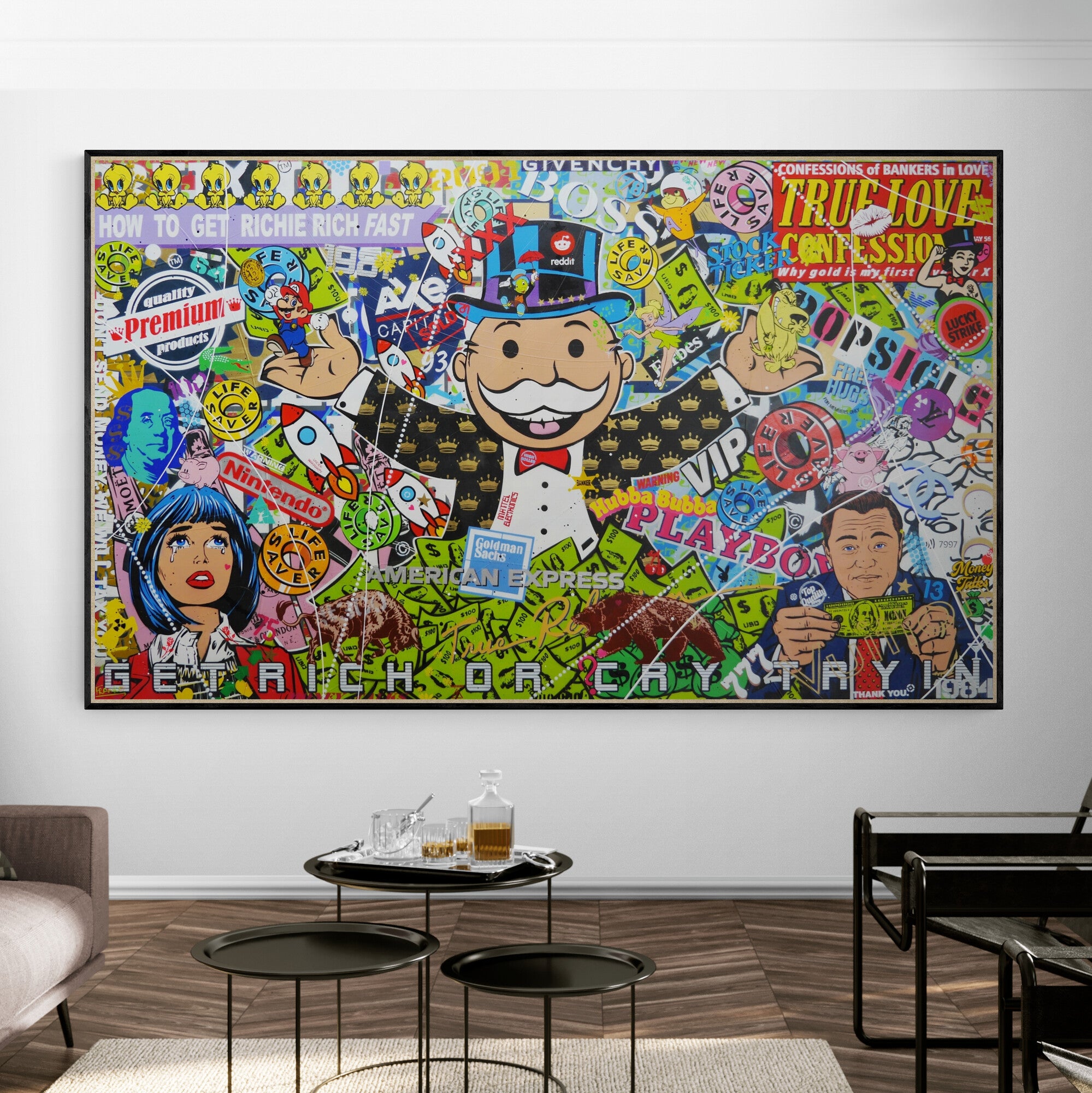 Money Express 250cm x 150cm Monopoly Man Textured Urban Pop Art Painting