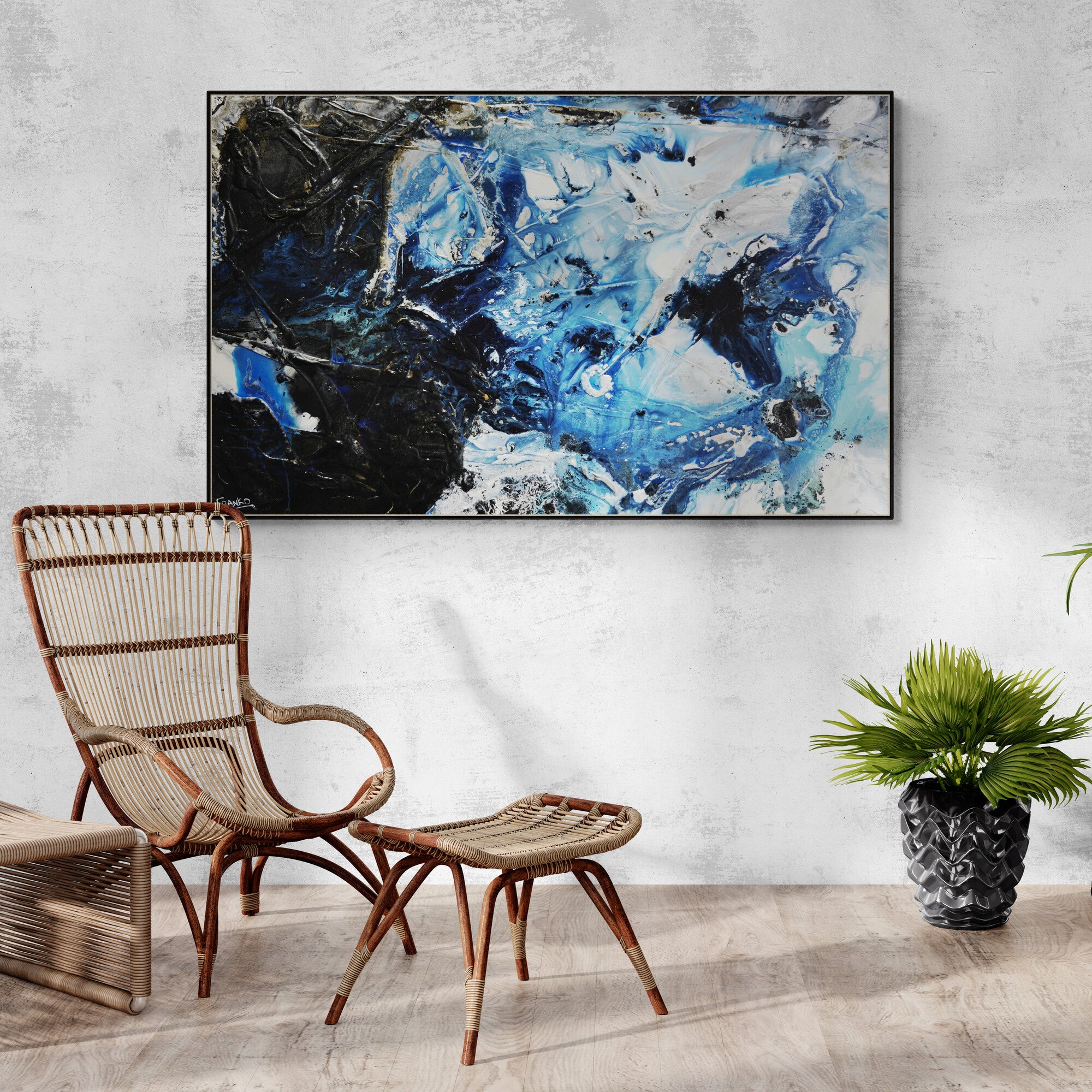 Blue Slate 160cm x 100cm Blue Textured Abstract Painting (SOLD)-Abstract-[Franko_Artist]-[The_Block]-[Dream_Homes]-[ideas]-[Grand_Designs]-[Art_Lover]-Franklin Art Studio