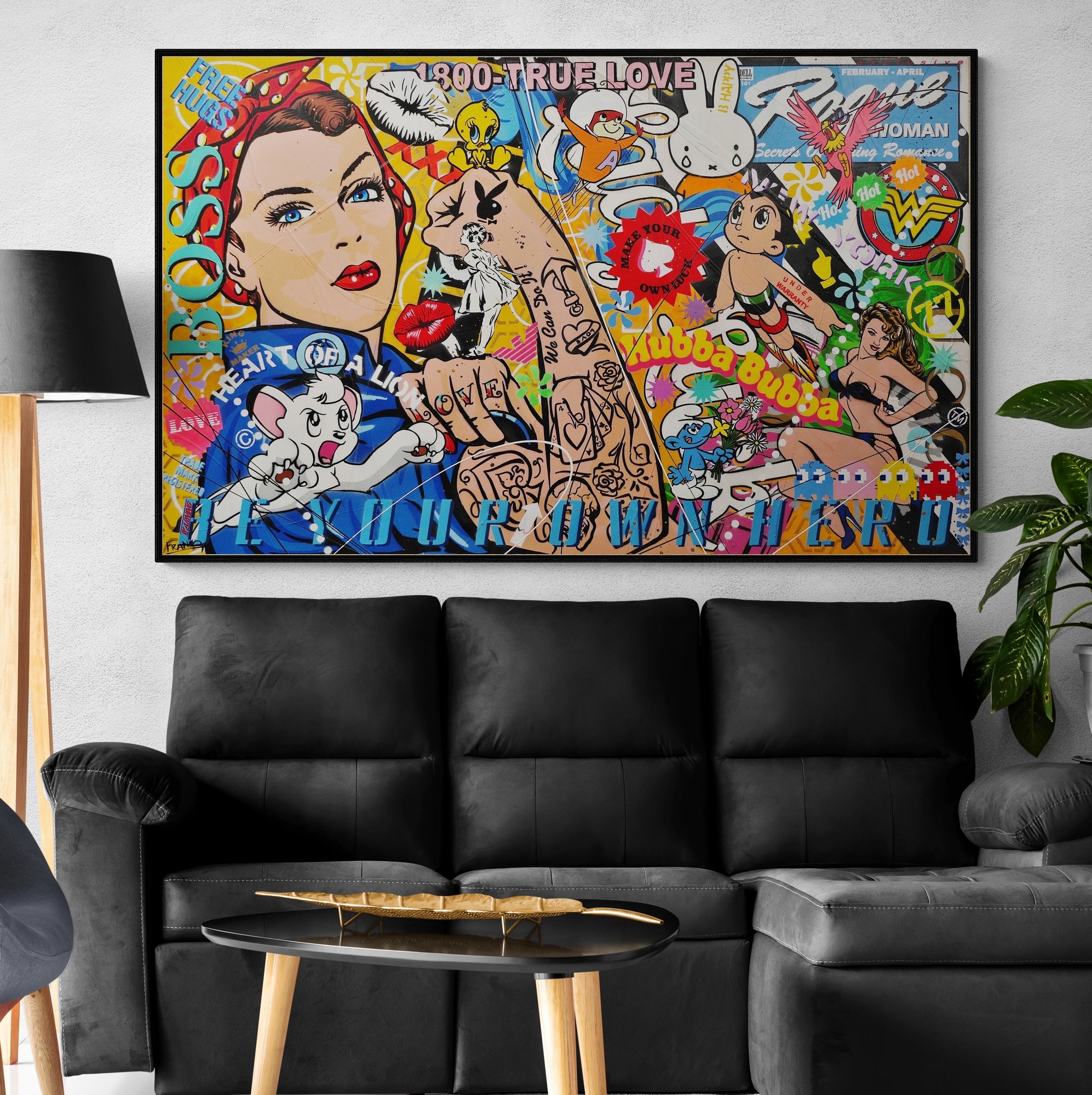 Astro Rosie 160cm x 100cm Rosie The Riveter Textured Urban Pop Art Painting (SOLD)-Urban Pop Art-[Franko_Artist]-[The_Block]-[Dream_Homes]-[ideas]-[Grand_Designs]-[Art_Lover]-Franklin Art Studio