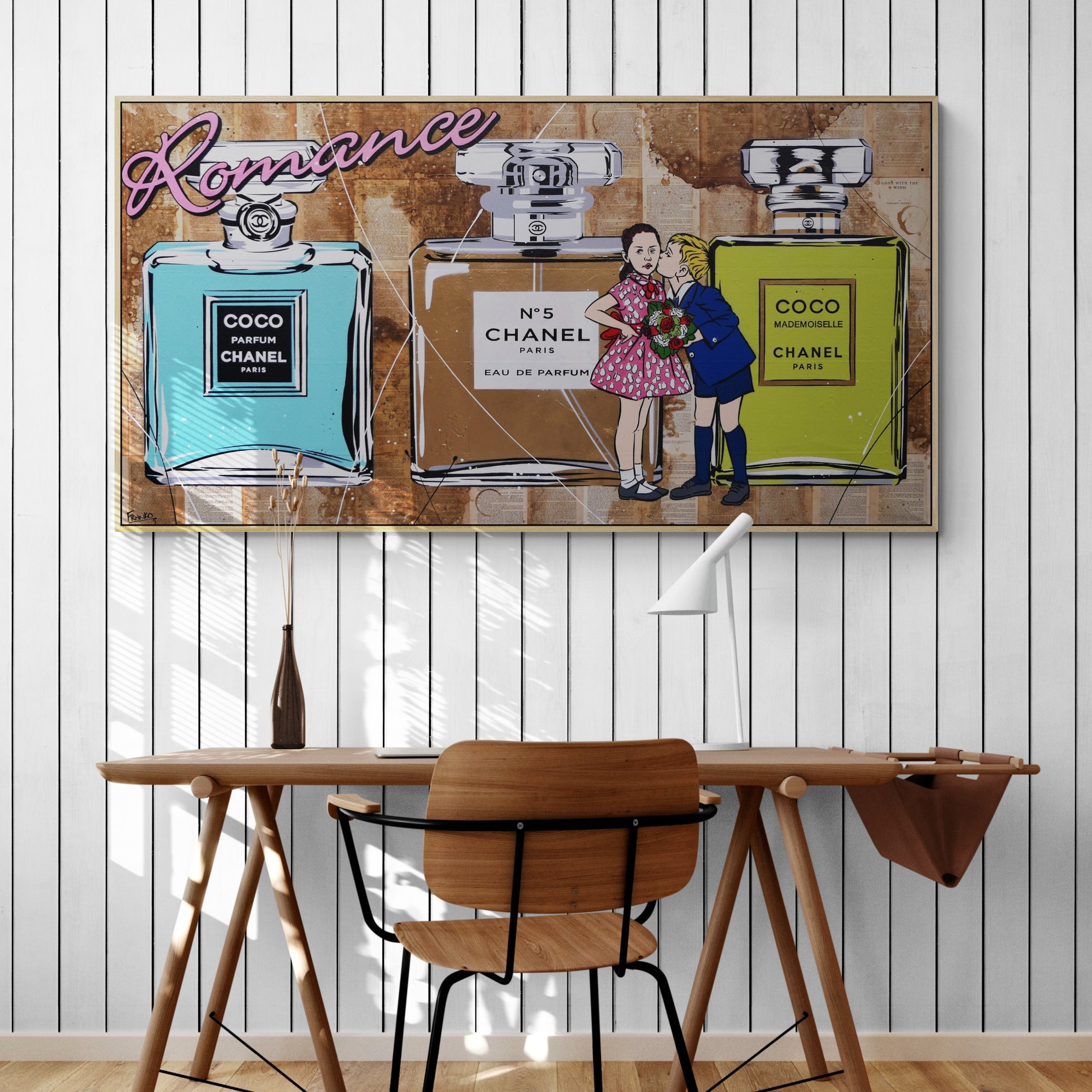 Le Kisses 190cm x 100cm Perfume Bottles Kissing Urban Pop Book Club Painting-book club-[Franko_Artist]-[Australian_artist]-[Gold_Coast]-[Brisbane]-[modern]-[contemporary]-[original]-[Large_artwork]-[The_Block]-[Dream_Homes]-[ideas]-[Grand_Designs]-[Art_Lover]-Franklin Art Studio