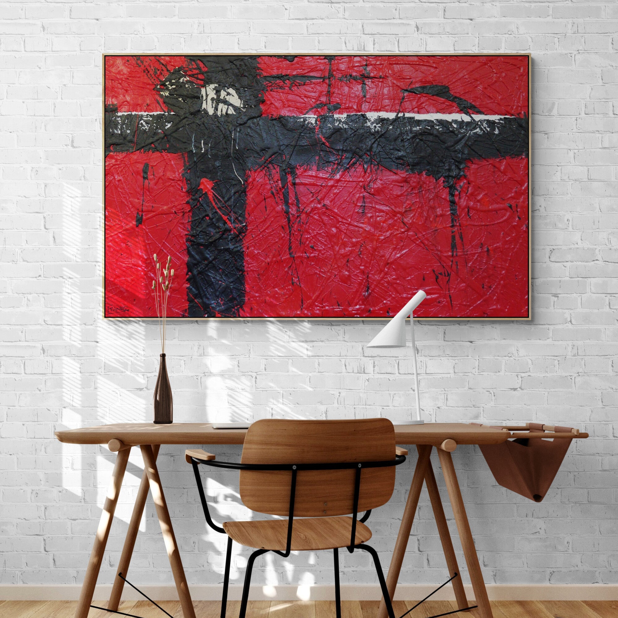 Red Rocket 160cm x 100cm Red Black and White Textured Abstract Painting (SOLD)-Abstract-[Franko_Artist]-[The_Block]-[Dream_Homes]-[ideas]-[Grand_Designs]-[Art_Lover]-Franklin Art Studio