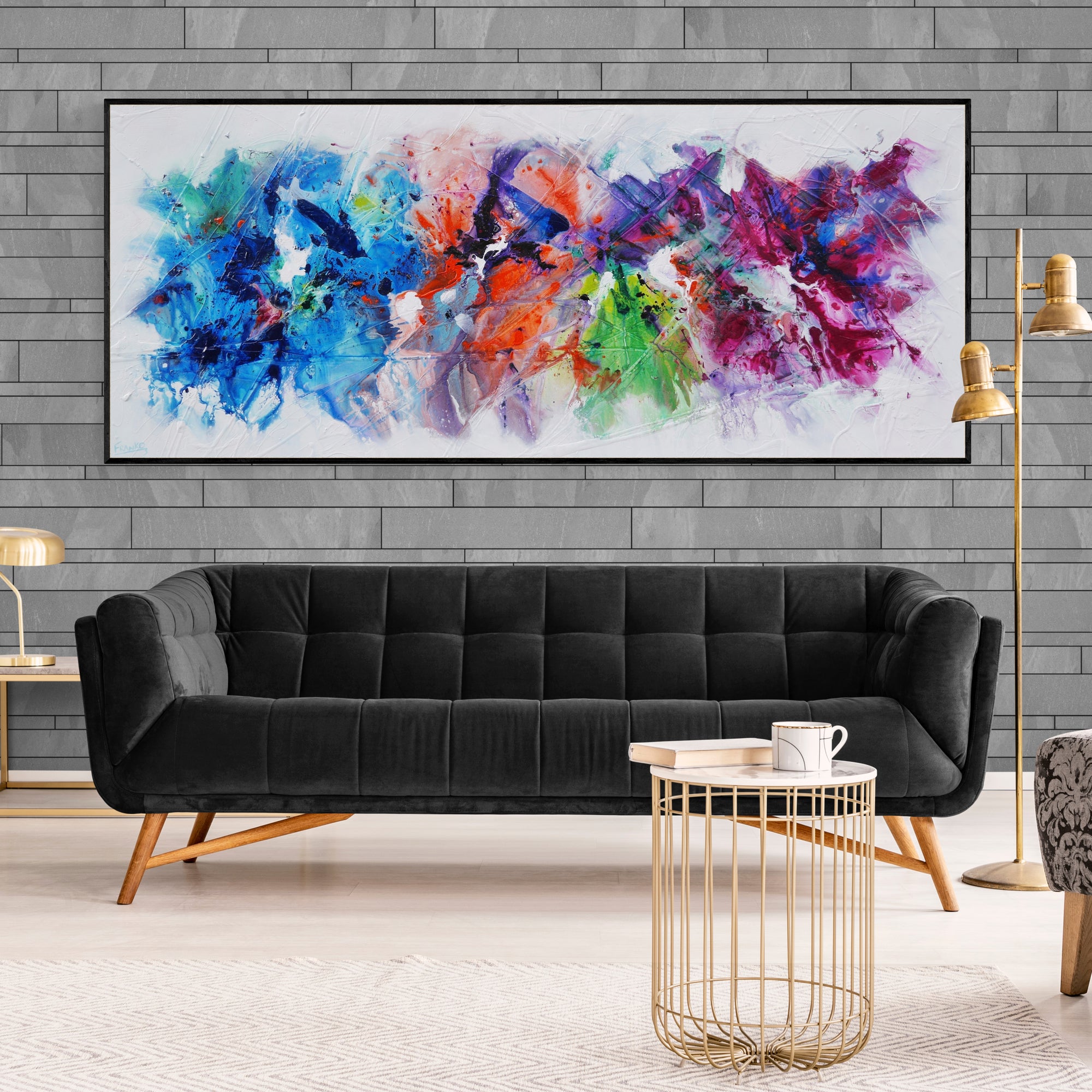 Magenta Bouquet 240cm x 100cm Colourful Textured Abstract Painting (SOLD)-Abstract-[Franko_Artist]-[The_Block]-[Dream_Homes]-[ideas]-[Grand_Designs]-[Art_Lover]-Franklin Art Studio