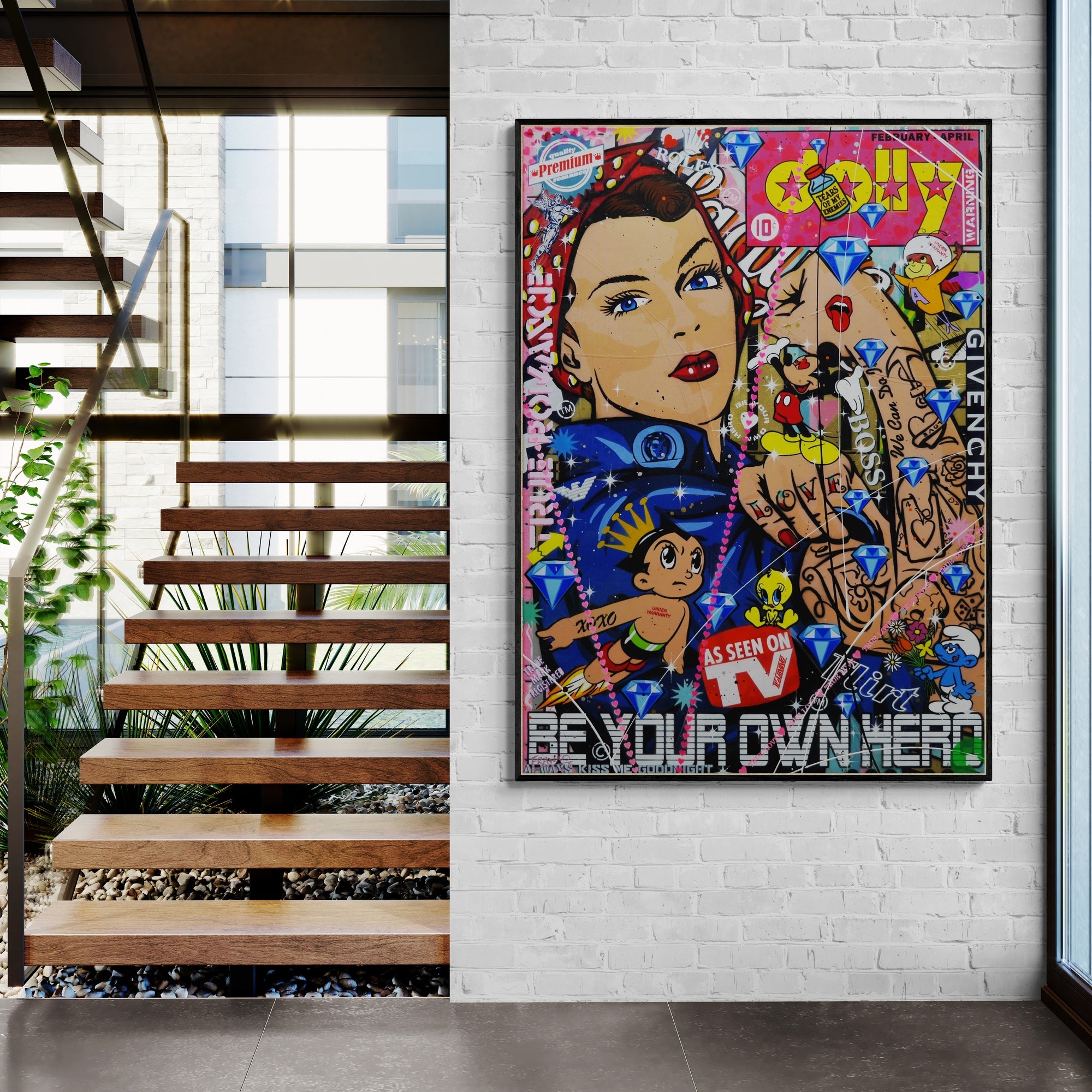 Dolly Rosie 140cm x 100cm Textured Urban Pop Art Painting-Urban Pop Art-[Franko_Artist]-[Australian_artist]-[Gold_Coast]-[Brisbane]-[modern]-[contemporary]-[original]-[Large_artwork]-[The_Block]-[Dream_Homes]-[ideas]-[Grand_Designs]-[Art_Lover]-Franklin Art Studio