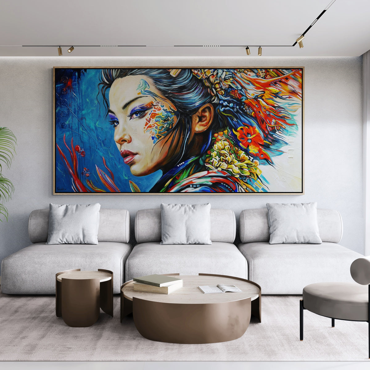Isadora 240cm x 120cm FRAMED Geisha Abstract Realism Textured Acrylic Art