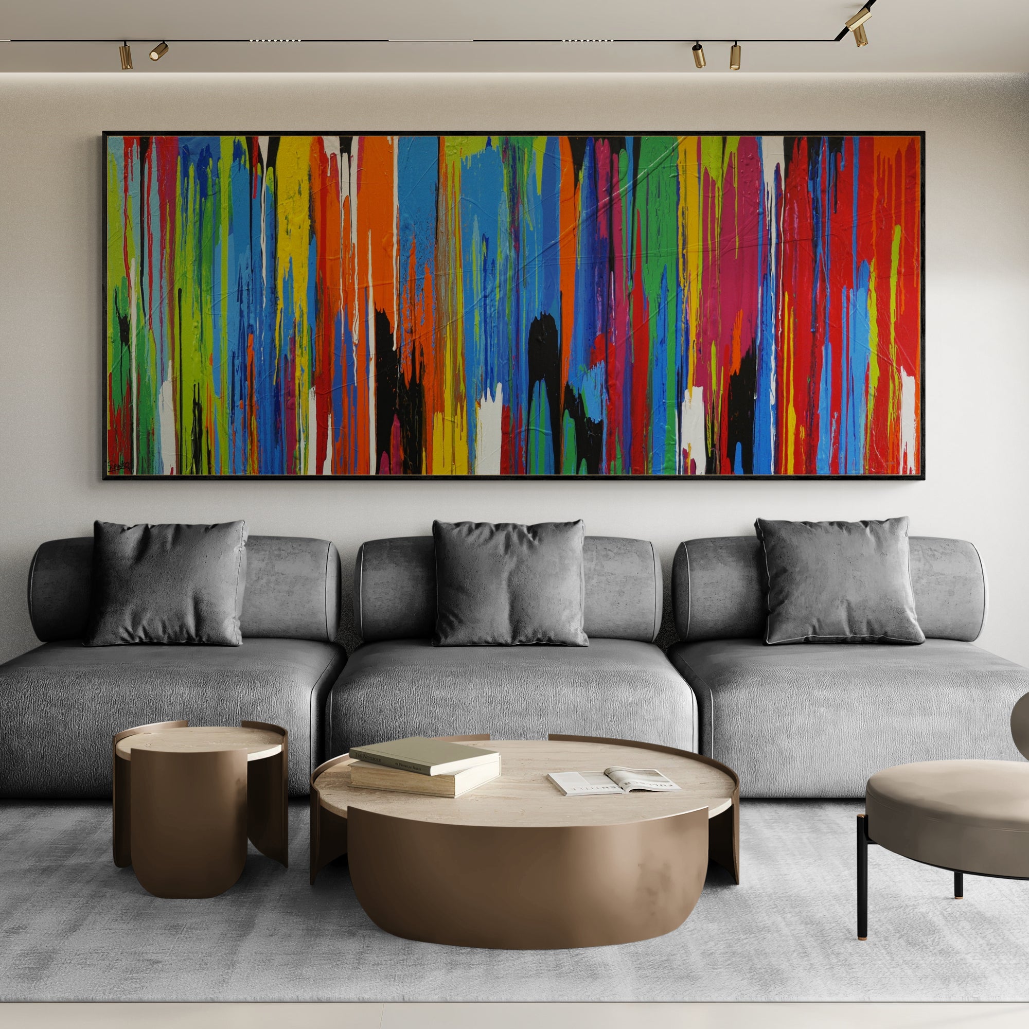 The Colouring 240cm x 100cm Colourful Textured Abstract Painting (SOLD)-Abstract-[Franko_Artist]-[The_Block]-[Dream_Homes]-[ideas]-[Grand_Designs]-[Art_Lover]-Franklin Art Studio
