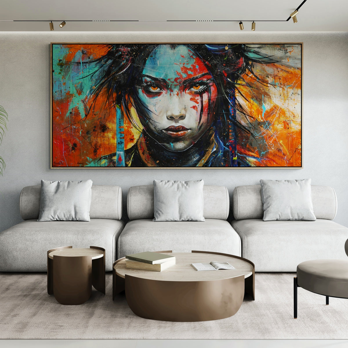 Enchanted 240cm x 120cm FRAMED Japanese Warrior Abstract Realism Textured Painting