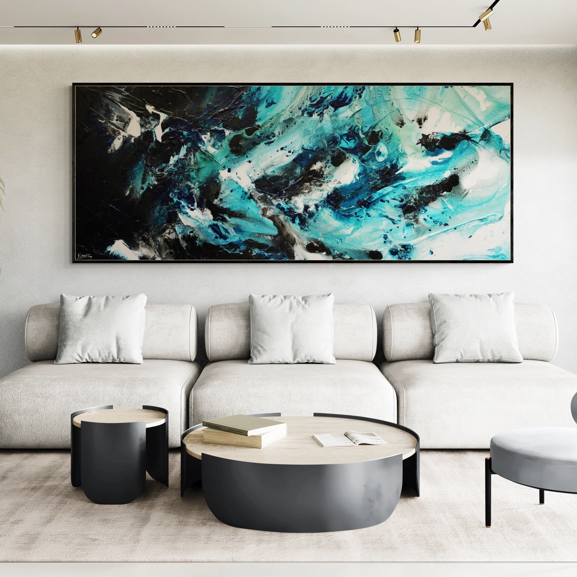 Southern Impact 240cm x 100cm Teal Black Textured Abstract Painting (SOLD)-Abstract-[Franko_Artist]-[Australian_artist]-[Gold_Coast]-[Brisbane]-[modern]-[contemporary]-[original]-[Large_artwork]-[The_Block]-[Dream_Homes]-[ideas]-[Grand_Designs]-[Art_Lover]-Franklin Art Studio