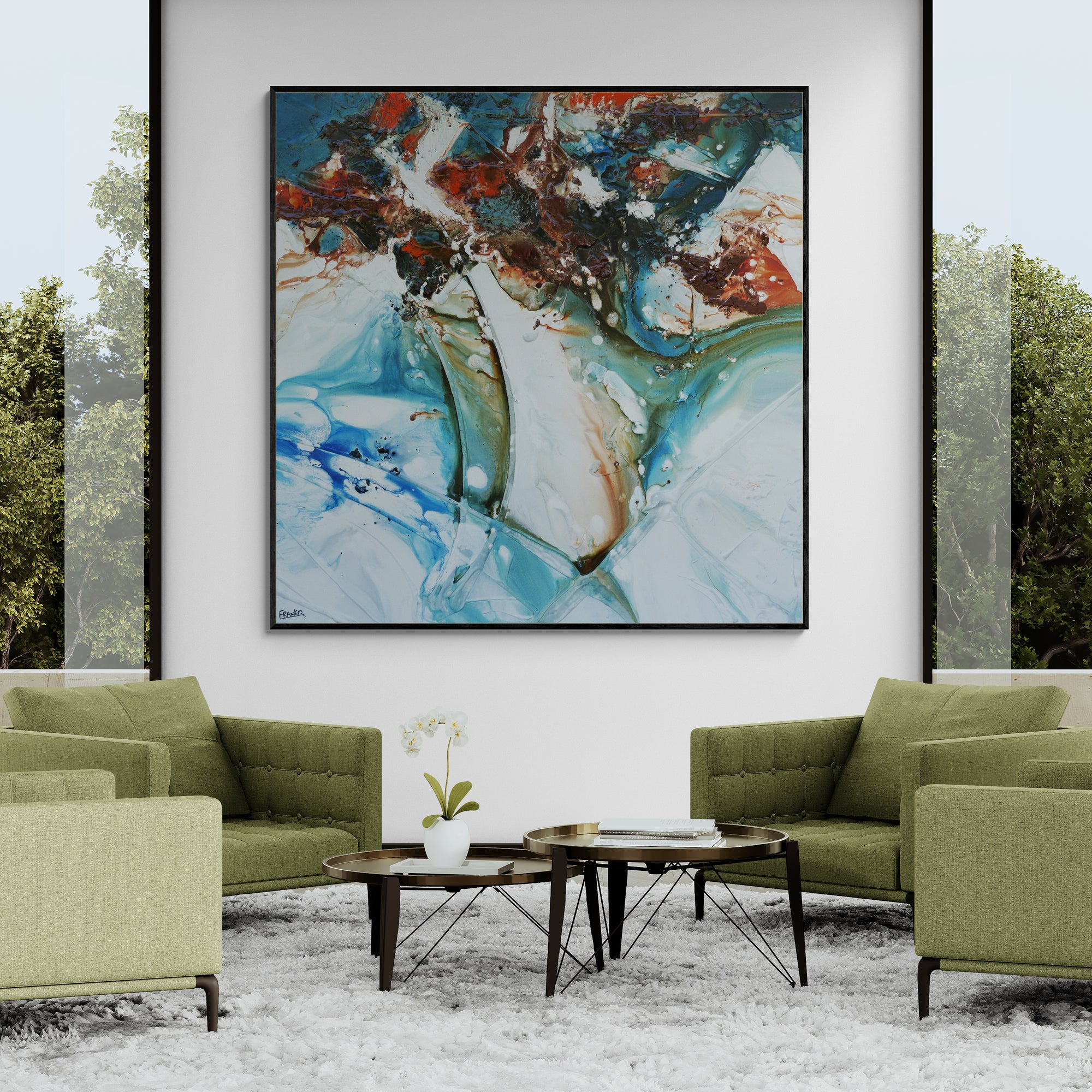 Midnight Denim 150cm x 150cm Rustic Blue Textured Abstract Painting (SOLD)-Abstract-[Franko_Artist]-[The_Block]-[Dream_Homes]-[ideas]-[Grand_Designs]-[Art_Lover]-Franklin Art Studio