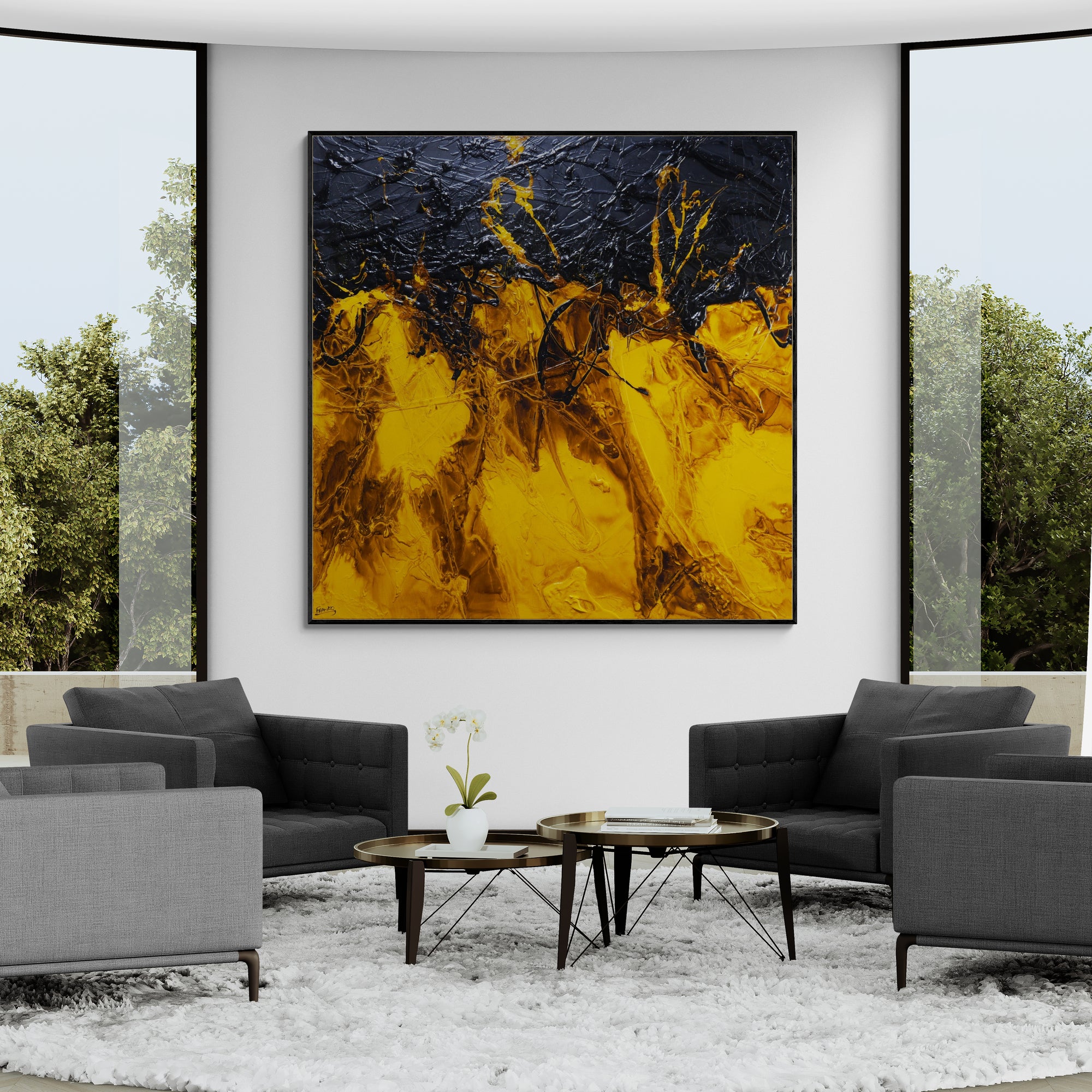 Blazing 180cm x 180cm Textured Abstract Painting-Abstract-[Franko_Artist]-[Australian_artist]-[Gold_Coast]-[Brisbane]-[modern]-[contemporary]-[original]-[Large_artwork]-[The_Block]-[Dream_Homes]-[ideas]-[Grand_Designs]-[Art_Lover]-Franklin Art Studio
