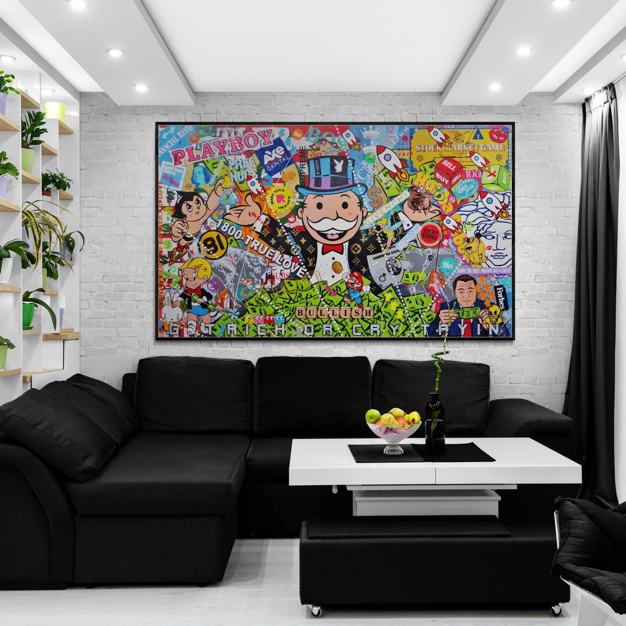 Bullish 250cm x 150cm Monopoly Man Textured Urban Pop Art Painting (SOLD)-Urban Pop Art-[Franko_Artist]-[Australian_artist]-[Gold_Coast]-[Brisbane]-[modern]-[contemporary]-[original]-[Large_artwork]-[The_Block]-[Dream_Homes]-[ideas]-[Grand_Designs]-[Art_Lover]-Franklin Art Studio