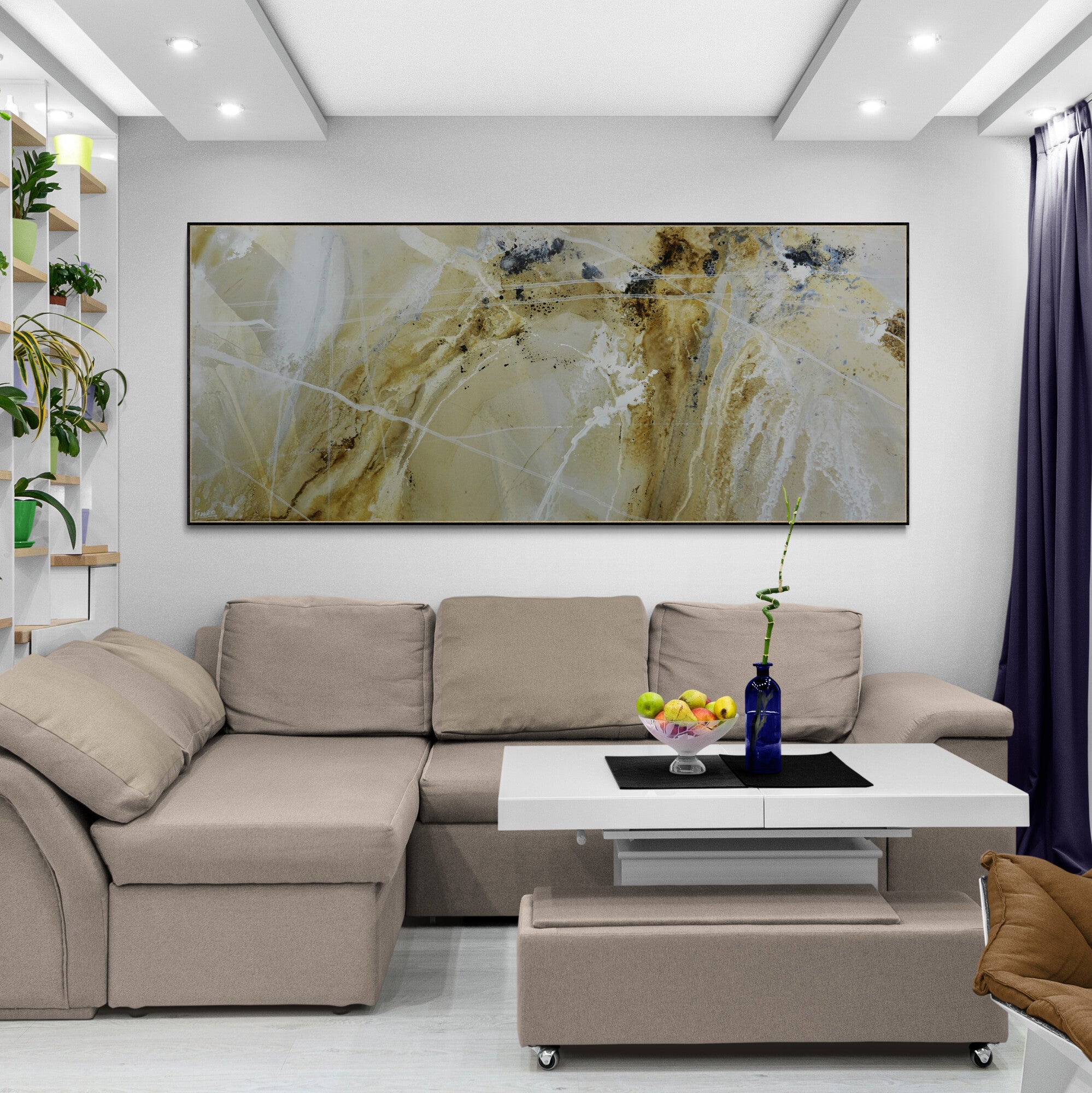 Refined 425 240cm x 100cm Malt Ochre Cream White Blended Abstract Painting (SOLD)-Abstract-[Franko_Artist]-[Australian_artist]-[Gold_Coast]-[Brisbane]-[modern]-[contemporary]-[original]-[Large_artwork]-Franklin Art Studio