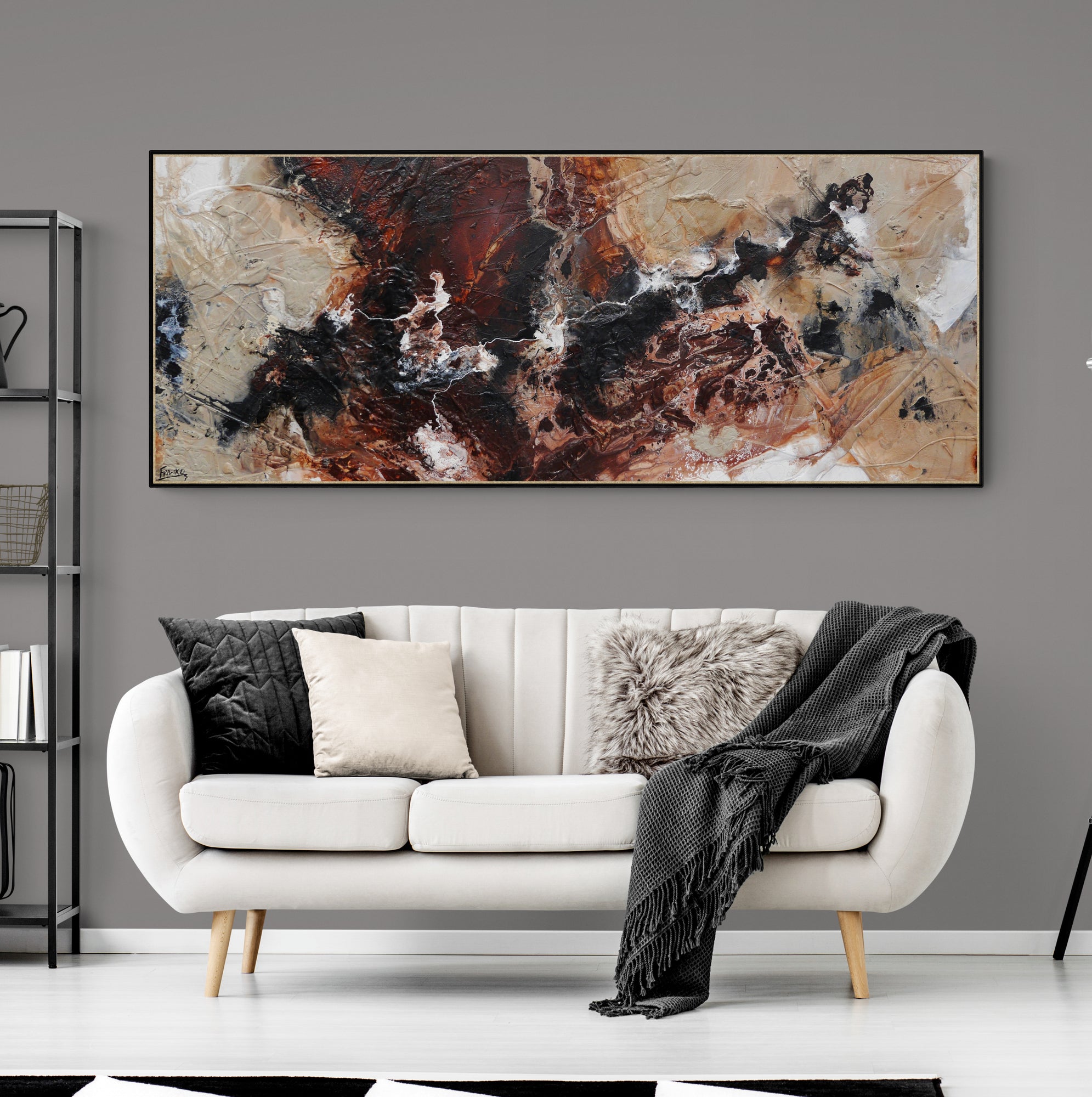 Intervention 200cm x 80cm Umber Brown Grey Bone Black White Textured Abstract Painting (SOLD)-Abstract-[Franko_Artist]-[The_Block]-[Dream_Homes]-[ideas]-[Grand_Designs]-[Art_Lover]-Franklin Art Studio