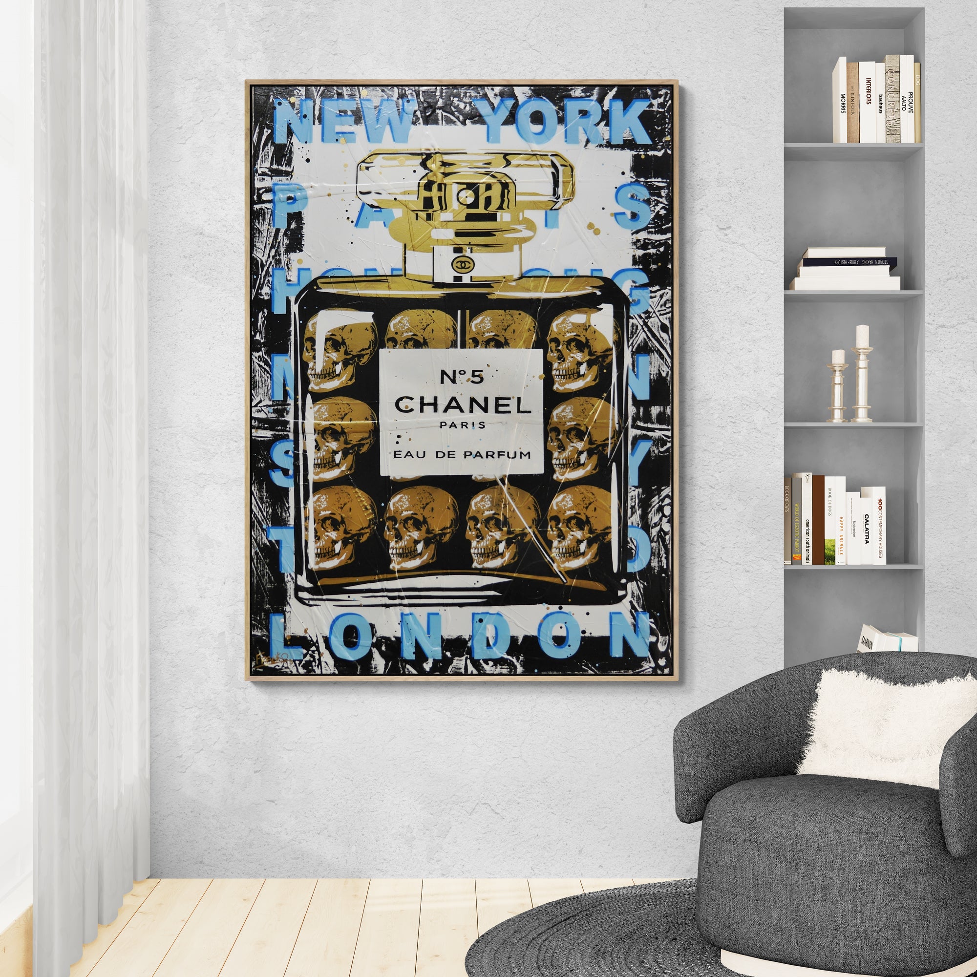 Fragrances and Skulls 140cm x 100cm Perfume Bottle Textured Urban Pop Art Painting