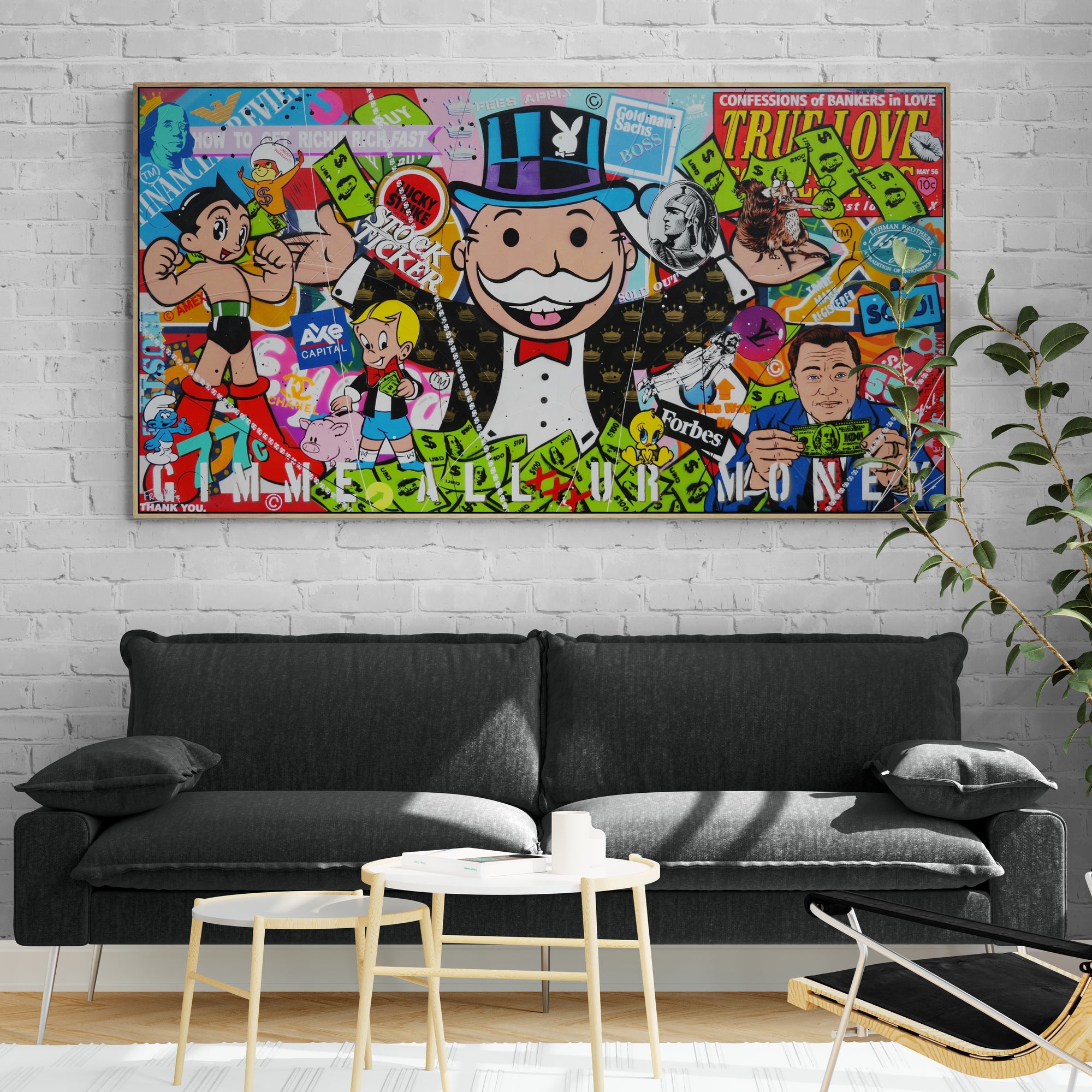 Talking Money 190cm x 100cm Monopoly Man Textured Urban Pop Art Painting (SOLD)-Urban Pop Art-[Franko_Artist]-[The_Block]-[Dream_Homes]-[ideas]-[Grand_Designs]-[Art_Lover]-Franklin Art Studio