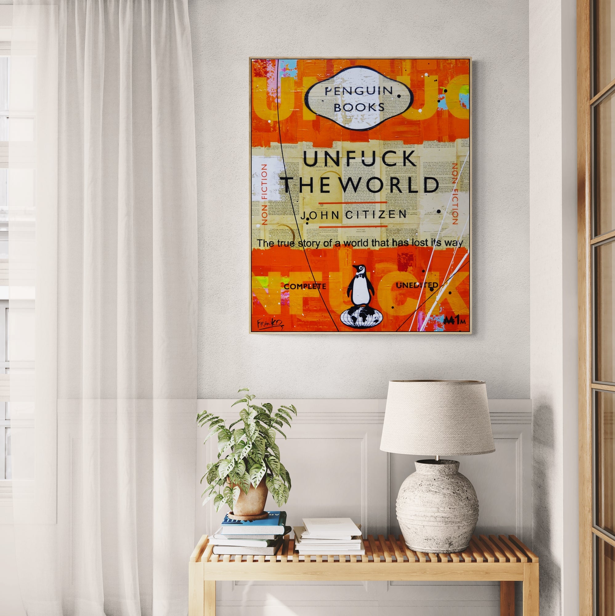 Mini World 60cm x 75cm Urban Pop Book Club Painting-book club-[Franko_Artist]-[Australian_artist]-[Gold_Coast]-[Brisbane]-[modern]-[contemporary]-[original]-[Large_artwork]-[The_Block]-[Dream_Homes]-[ideas]-[Grand_Designs]-[Art_Lover]-Franklin Art Studio