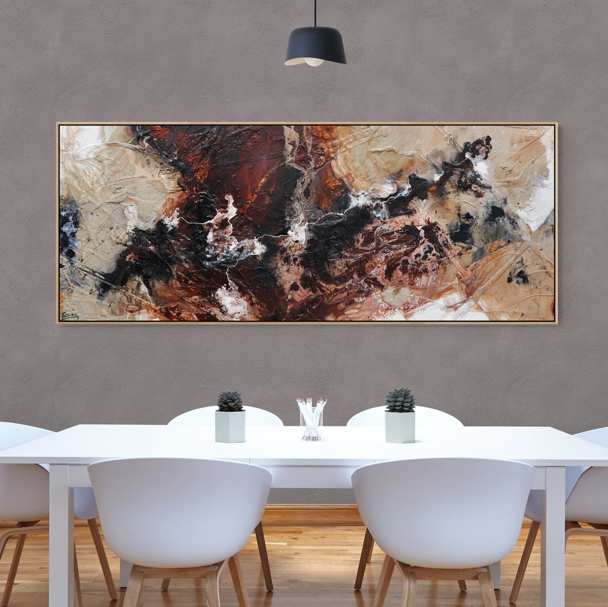 Intervention 200cm x 80cm Umber Brown Grey Bone Black White Textured Abstract Painting (SOLD)-Abstract-[Franko_Artist]-[Australian_artist]-[Gold_Coast]-[Brisbane]-[modern]-[contemporary]-[original]-[Large_artwork]-[The_Block]-[Dream_Homes]-[ideas]-[Grand_Designs]-[Art_Lover]-Franklin Art Studio