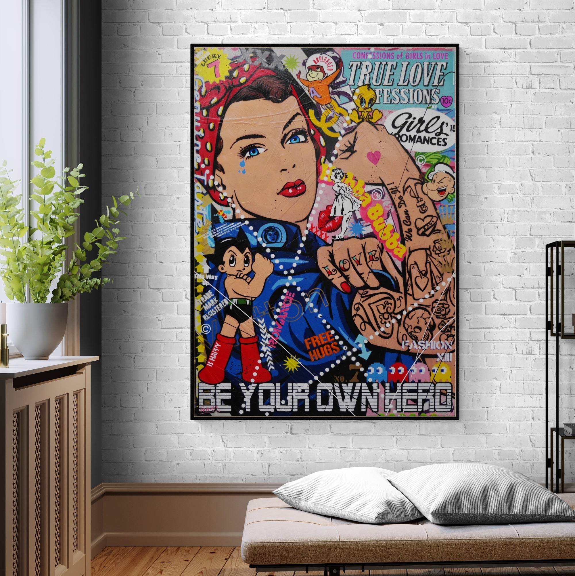 Be your own Rosie 140cm x 100cm Rosie The Riveter Textured Urban Pop Art Painting (SOLD)-Urban Pop Art-[Franko_Artist]-[Australian_artist]-[Gold_Coast]-[Brisbane]-[modern]-[contemporary]-[original]-[Large_artwork]-[The_Block]-[Dream_Homes]-[ideas]-[Grand_Designs]-[Art_Lover]-Franklin Art Studio