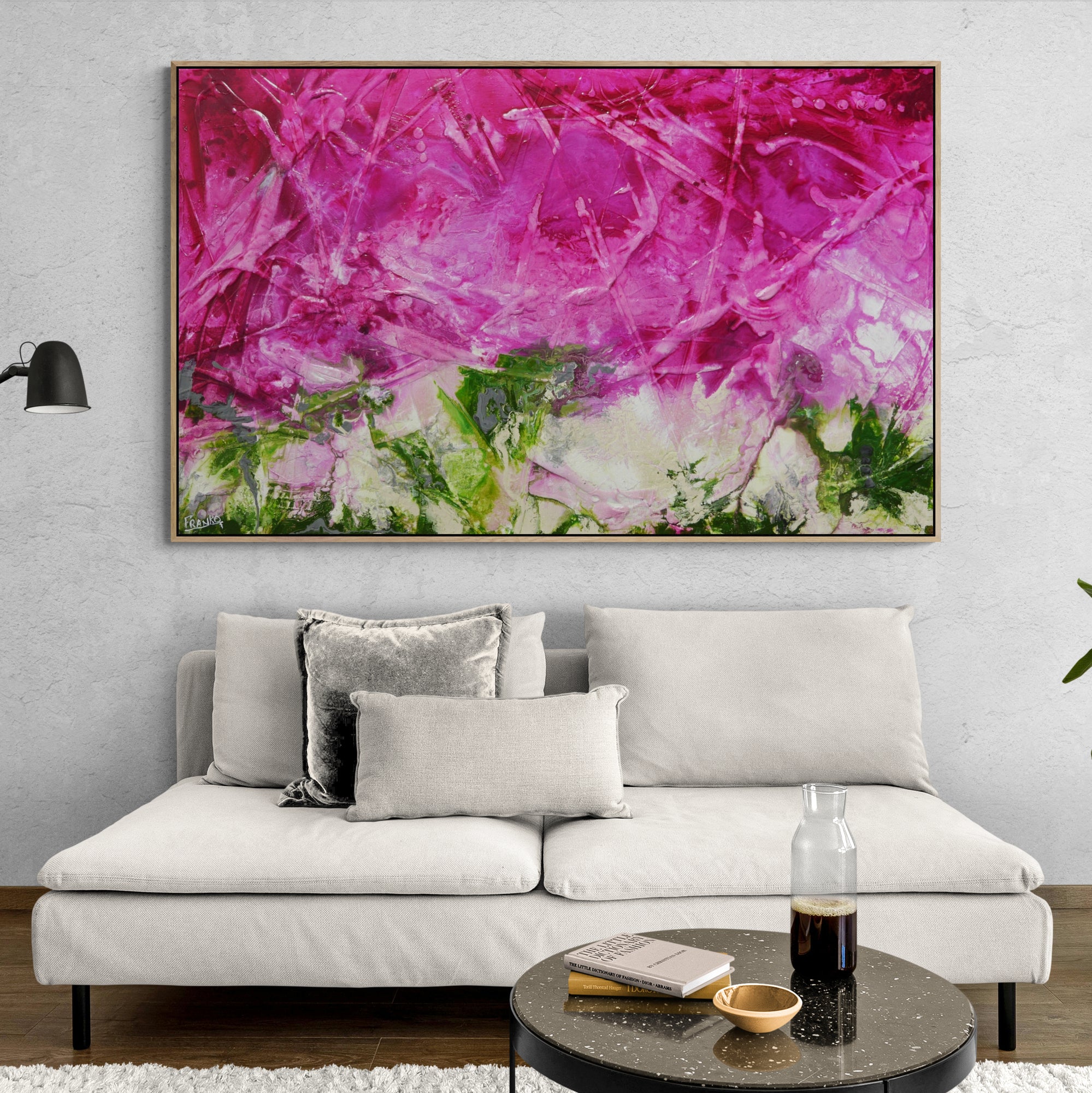 Pretty in Pink 160cm x 100cm Pink Green Textured Abstract Painting (SOLD)-Abstract-[Franko_Artist]-[Australian_artist]-[Gold_Coast]-[Brisbane]-[modern]-[contemporary]-[original]-[Large_artwork]-[The_Block]-[Dream_Homes]-[ideas]-[Grand_Designs]-[Art_Lover]-Franklin Art Studio