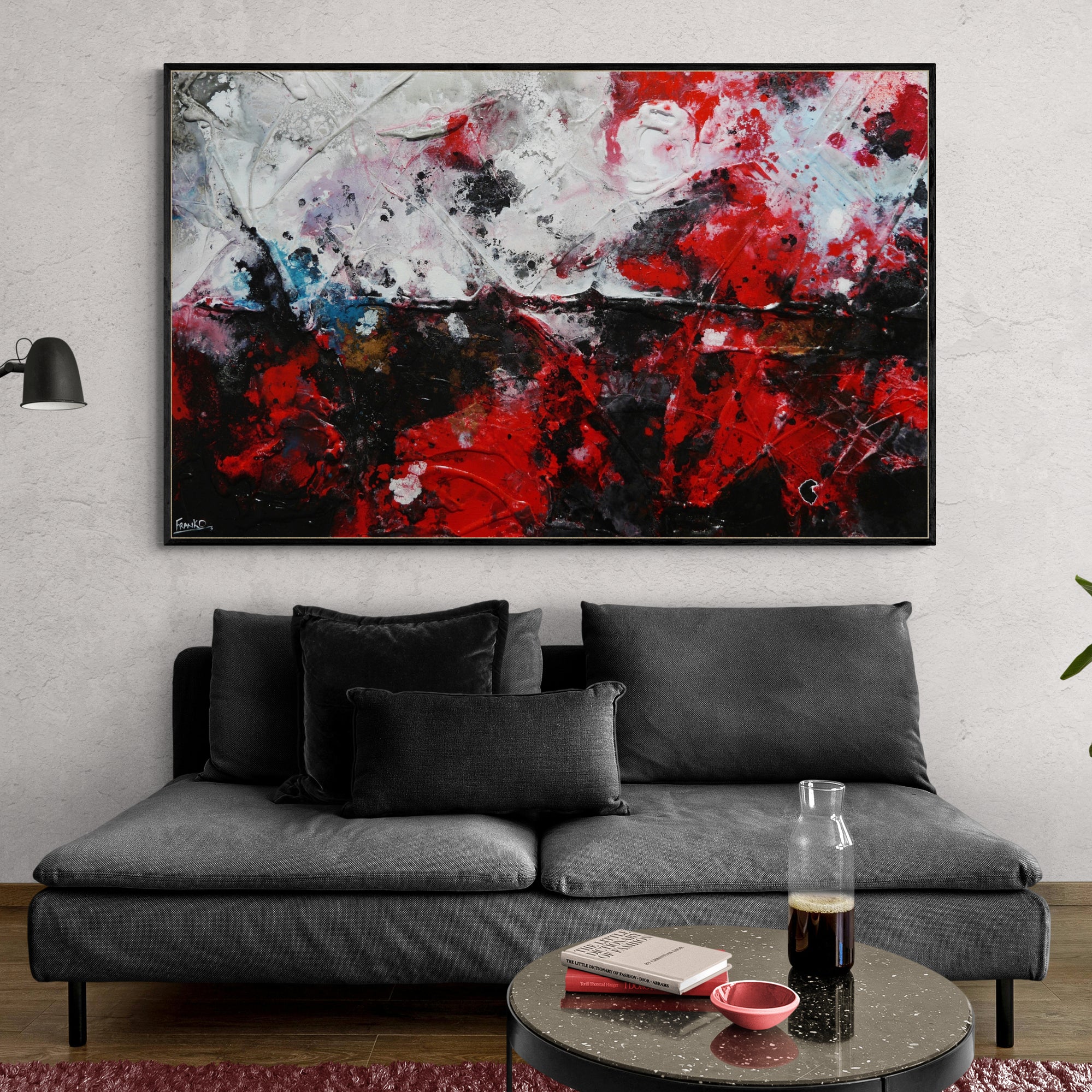 Red Energy 160cm x 100cm Black Red Textured Abstract Painting