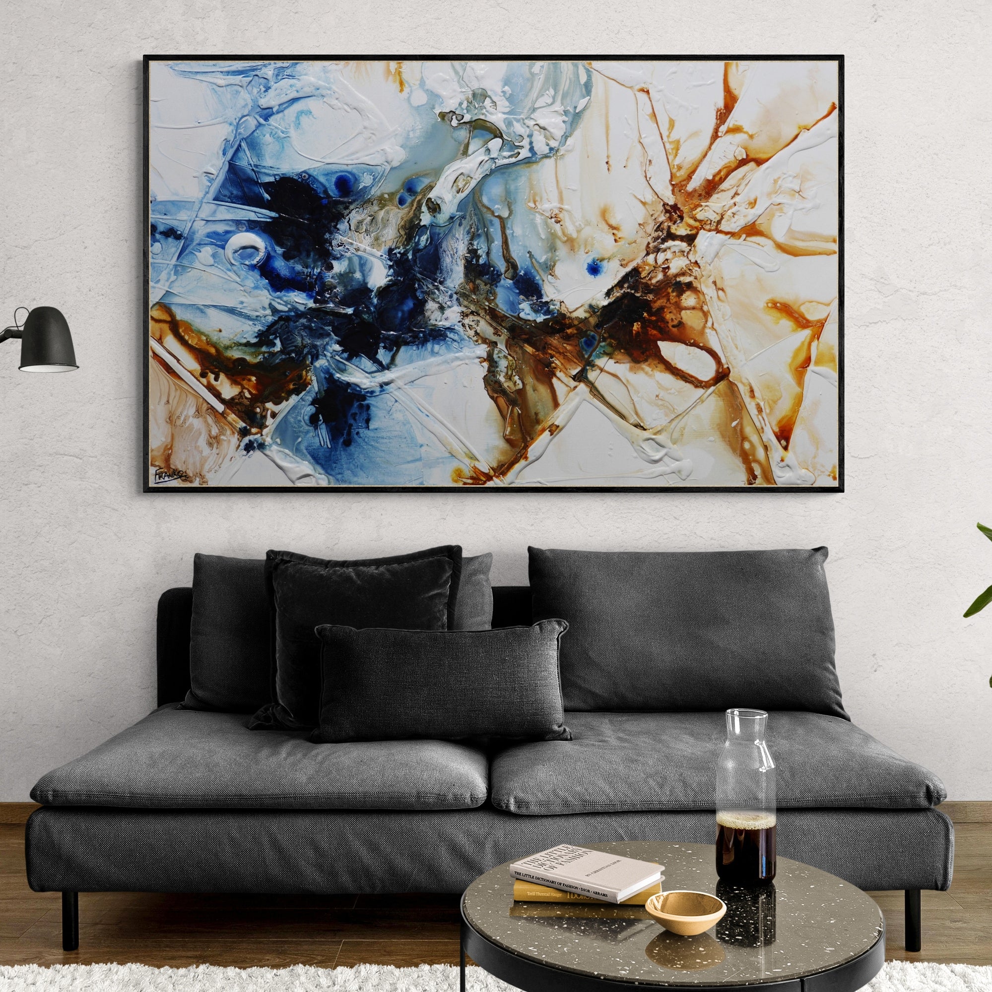 Midnight Echo 160cm x 100cm Blue Textured Abstract Painting