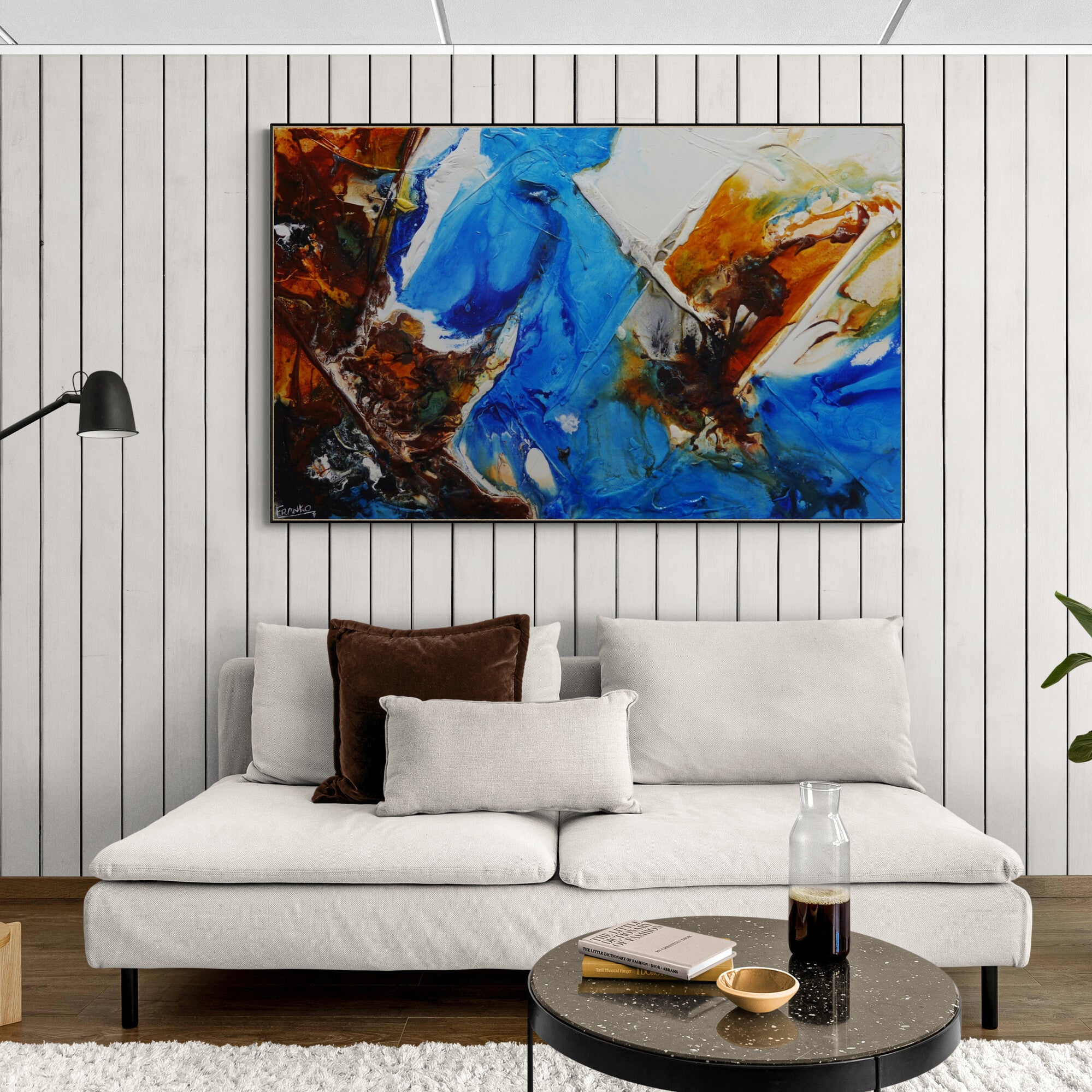 Ultra Blu 160cm x 100cm Textured Abstract Painting (SOLD)-Abstract-[Franko_Artist]-[The_Block]-[Dream_Homes]-[ideas]-[Grand_Designs]-[Art_Lover]-Franklin Art Studio
