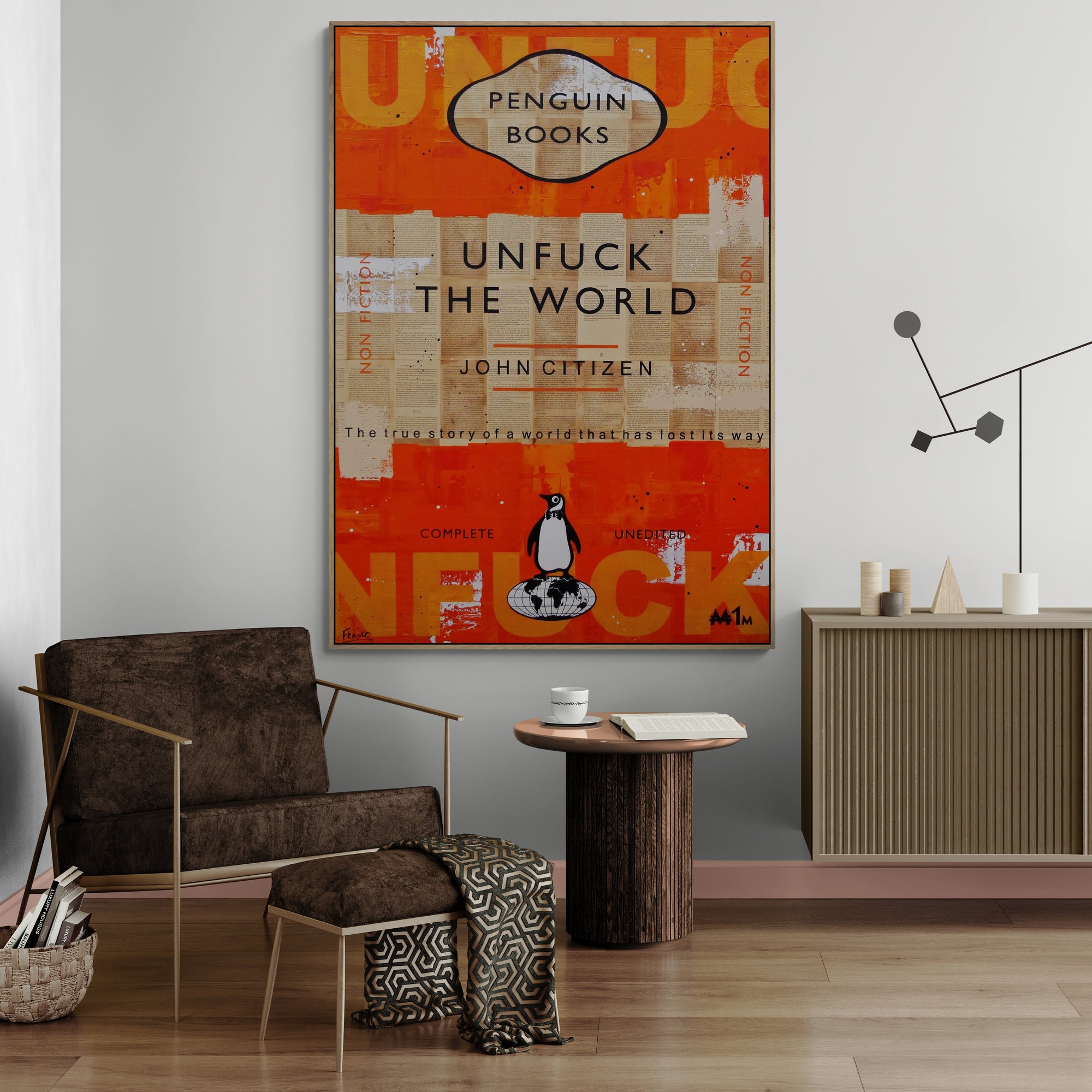 A Global Issue 140cm x 100cm The World Urban Pop Book Club Painting (SOLD)-book club-[Franko_Artist]-[Australian_artist]-[Gold_Coast]-[Brisbane]-[modern]-[contemporary]-[original]-[Large_artwork]-[The_Block]-[Dream_Homes]-[ideas]-[Grand_Designs]-[Art_Lover]-Franklin Art Studio