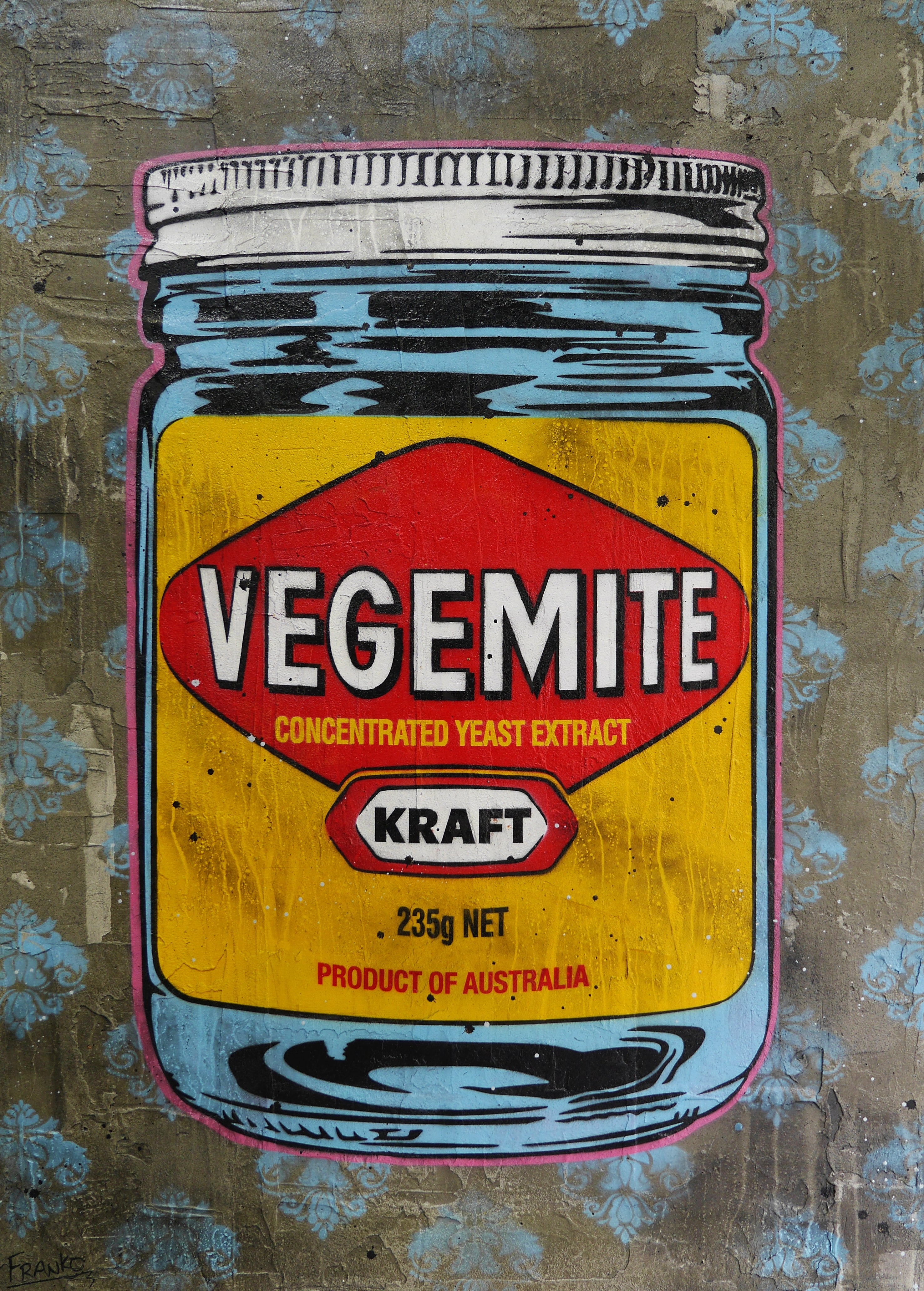 Extracted 100cm x 140cm Vegemite Concrete Textured Urban Pop Art Painting (SOLD)-Urban Pop Art-[Franko_Artist]-[Australian_artist]-[Gold_Coast]-[Brisbane]-[modern]-[contemporary]-[original]-[Large_artwork]-Franklin Art Studio