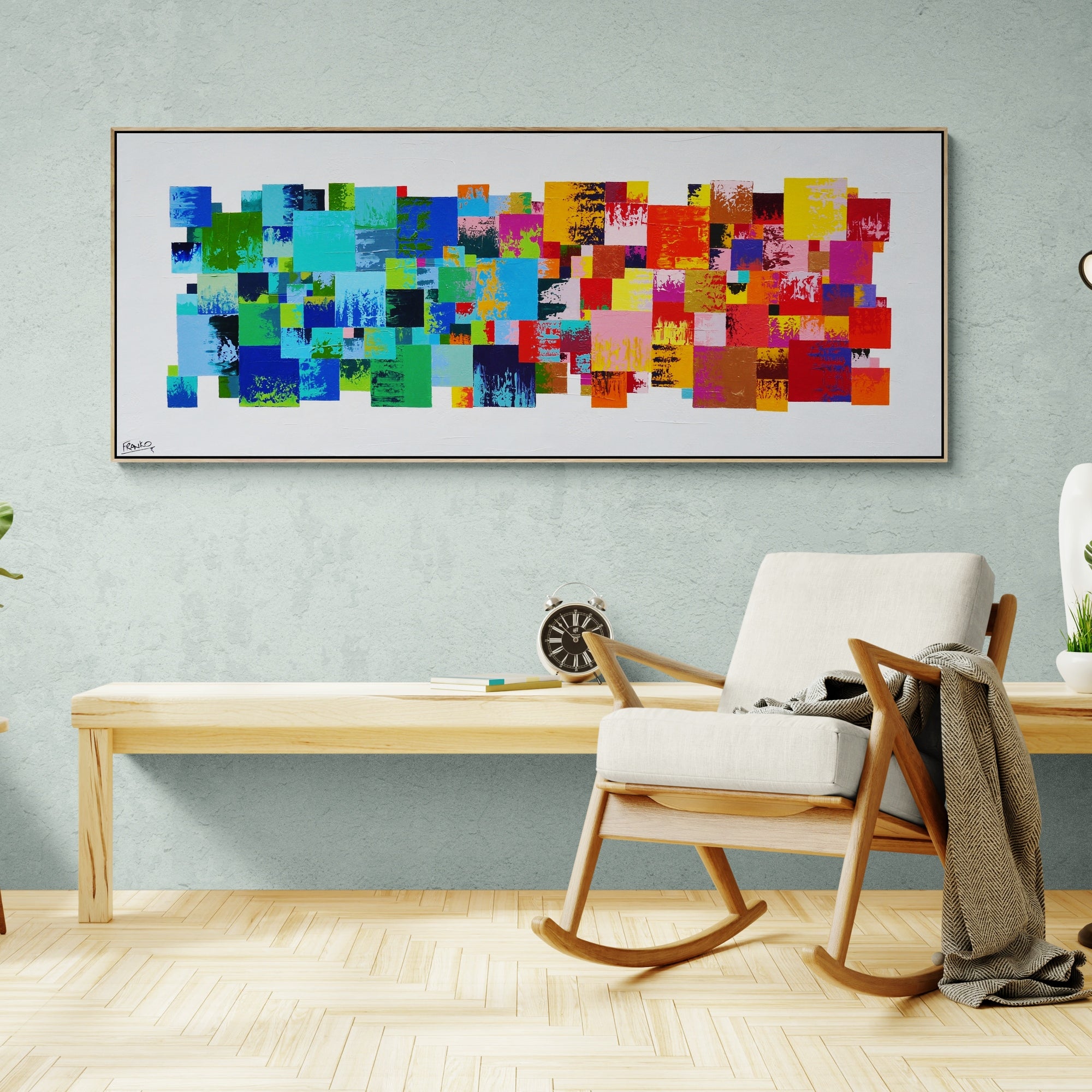 Coloured Checker 200cm x 80cm Textured Pattern Abstract Painting (SOLD)-Abstract-[Franko_Artist]-[Australian_artist]-[Gold_Coast]-[Brisbane]-[modern]-[contemporary]-[original]-[Large_artwork]-[The_Block]-[Dream_Homes]-[ideas]-[Grand_Designs]-[Art_Lover]-Franklin Art Studio