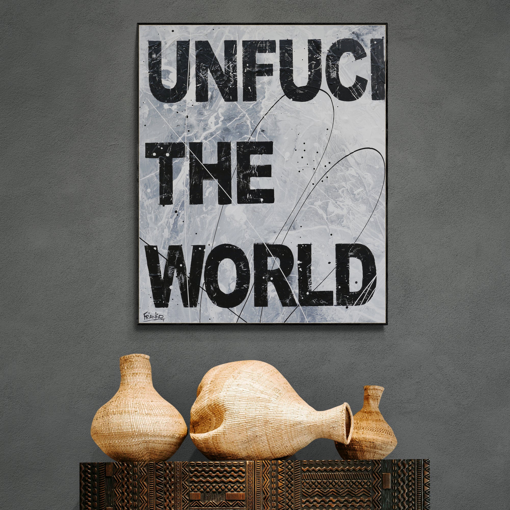 The World Over 120cm x 100cm Textured Urban Pop Art Painting-Urban Pop Art-[Franko_Artist]-[The_Block]-[Dream_Homes]-[ideas]-[Grand_Designs]-[Art_Lover]-Franklin Art Studio