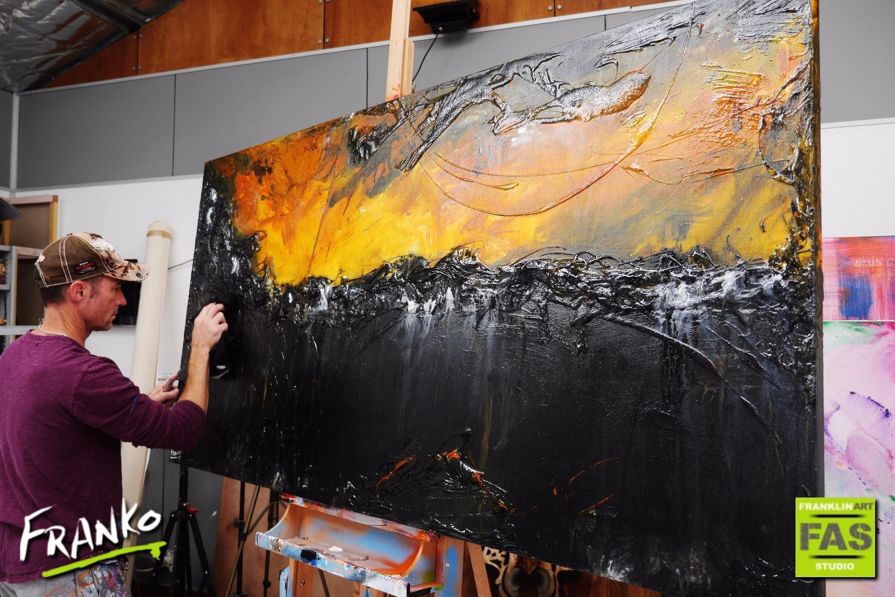 Burnt Horizon 190cm x 100cm Orange Black Abstract Painting-abstract-[Franko_Artist]-[The_Block]-[Dream_Homes]-[ideas]- [Grand_Designs]-Franklin Art Studio